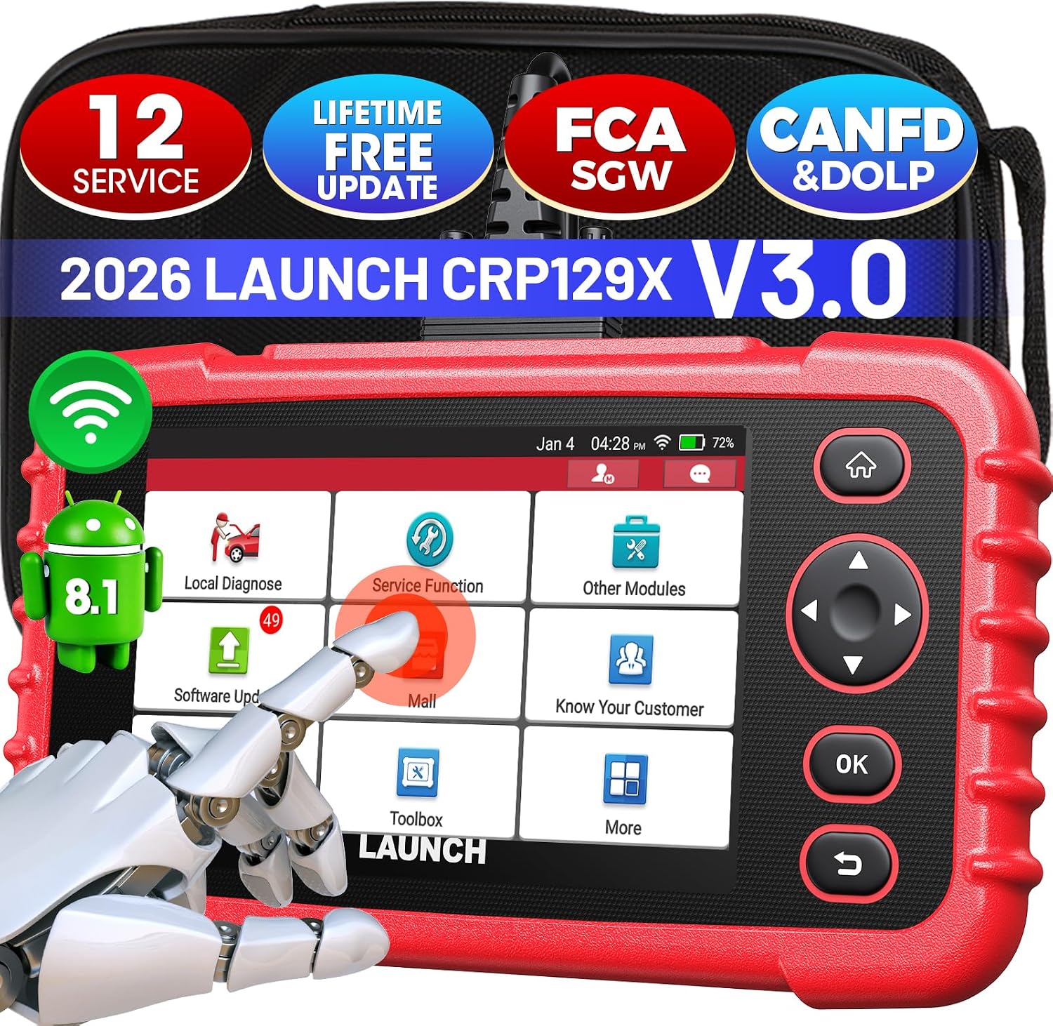 LAUNCH Scanner CRP129X V3.0 Elite,12 Resets Scan Tool, FCA SGW, CANFD/DoIP
