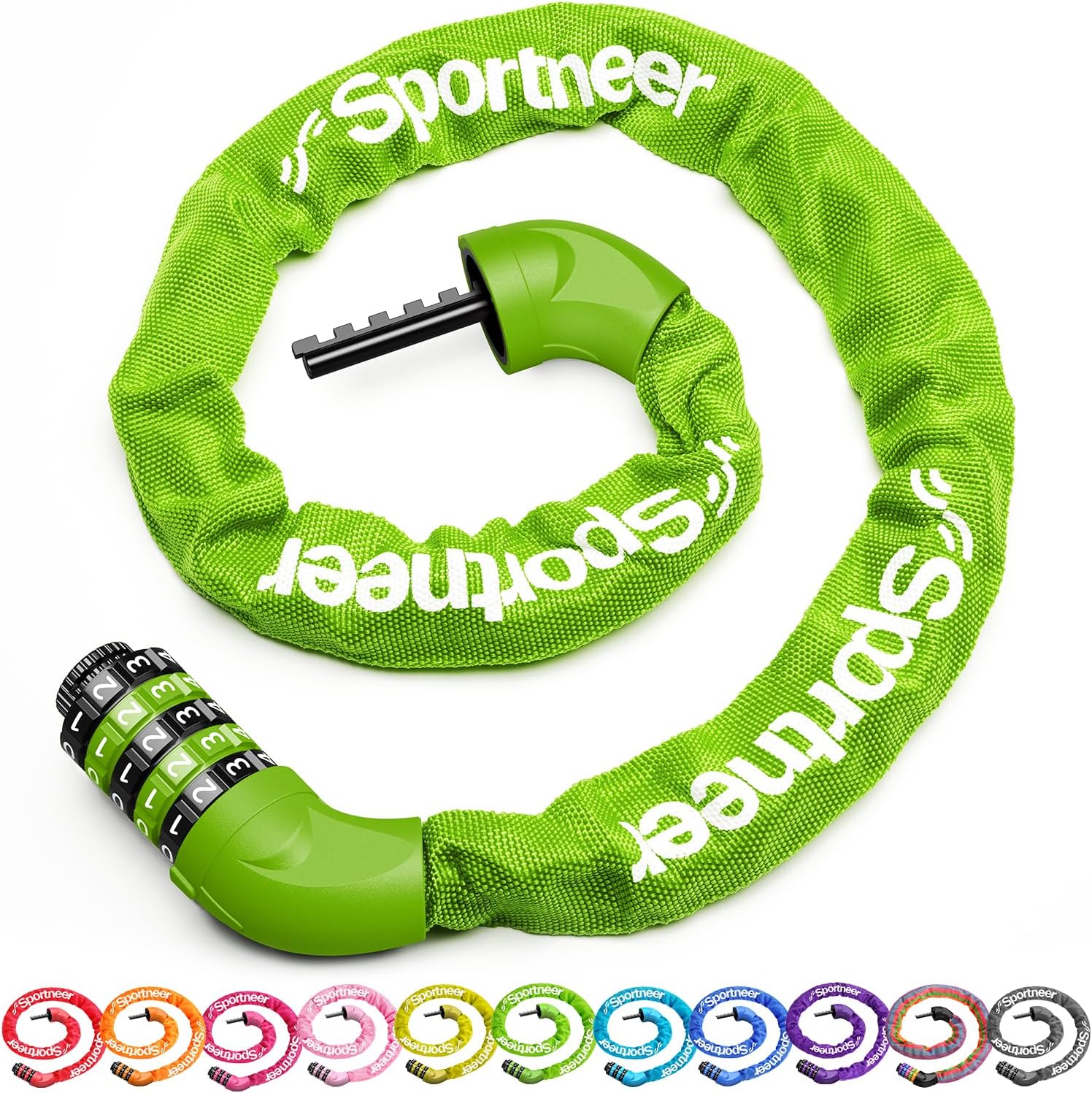 Sportneer Bike Lock: 5 Digit Combination High Security Anti Theft Bike Chain Lock - 3.2/3.6/4ft Heavy Duty Keyless Bicycle Lock for Bike, Motorcycle, Scooter, Door & Gate - 4/6mm Thick, Easy to Use