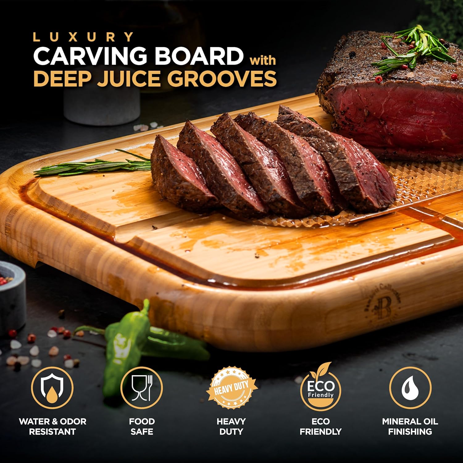 Wood Cutting Board for Kitchen - 1 Inch Thick Bamboo Wooden Chopping Board, Butcher Block Cutting Board with Juice Groove, Handles, Large Meat Cutting Board, Charcuterie Serving Board, 16 x 11
