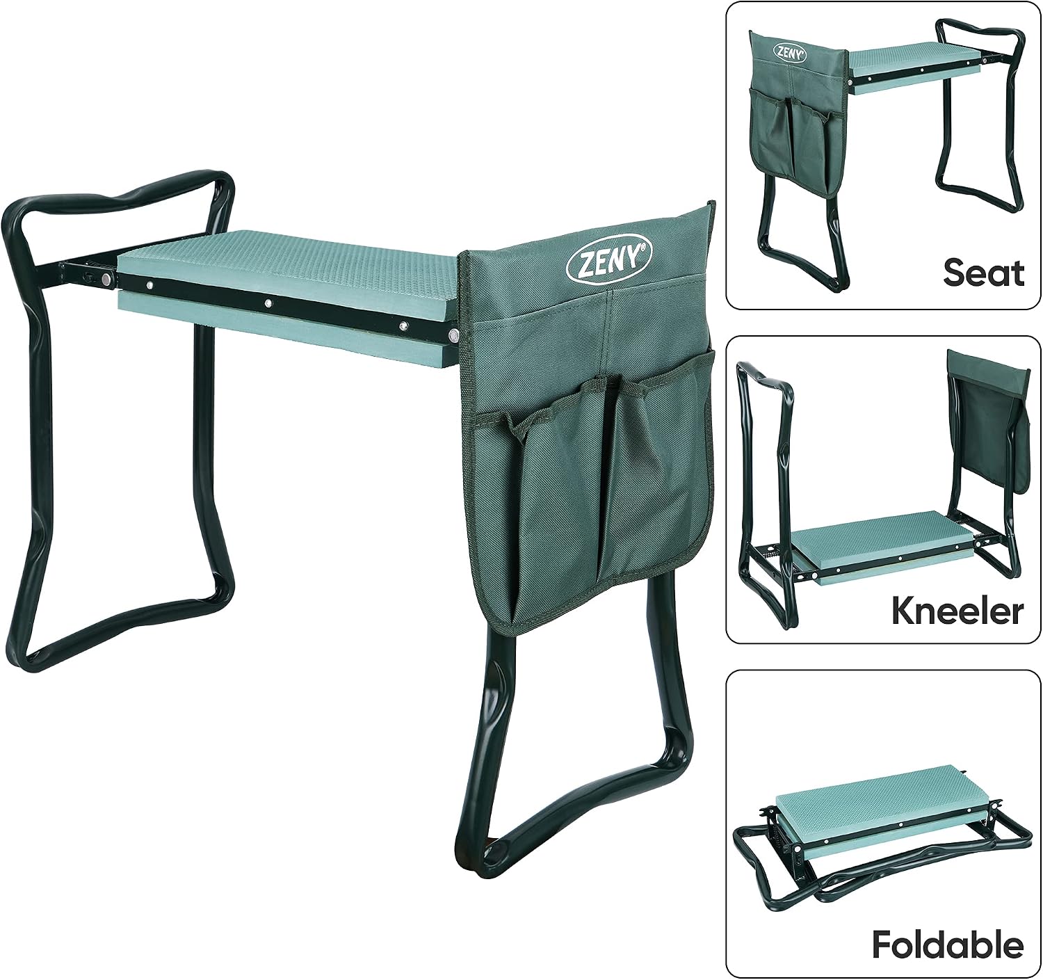 ZENY Folding Garden Kneeler Seat Gardening Workseats Portable Garden Bench Stool with Thicken Foam Kneeling Pad and Tools Pouch