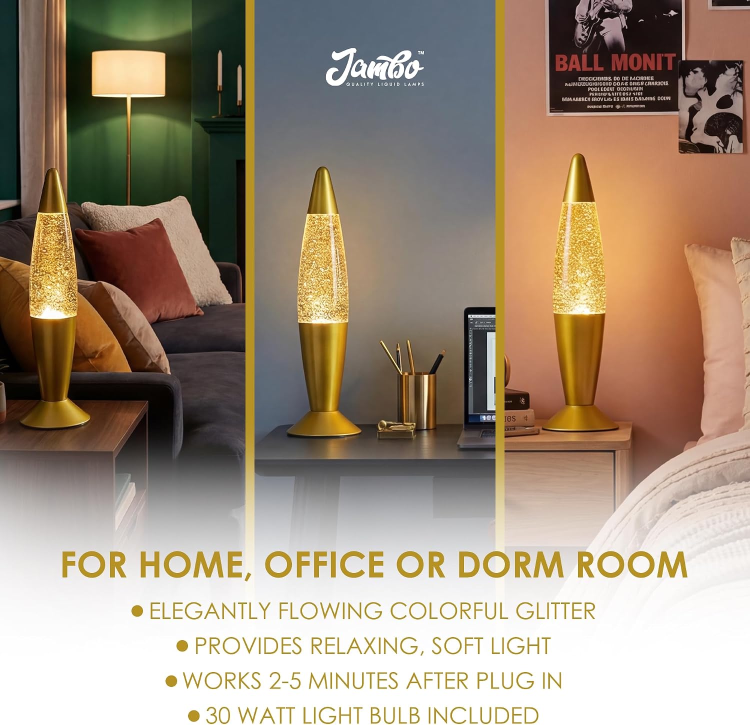 JAMBO 16" Beautiful Lamp- Purple with Yellow/Orange Wax, Relaxing Liquid Light, Night Light Nightlight