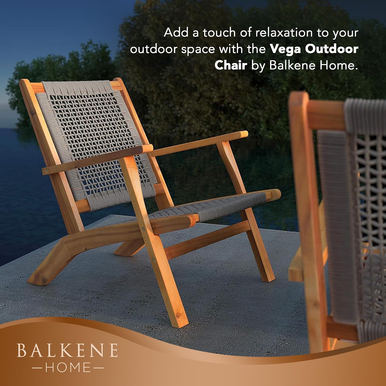 Balkene Home Vega Acacia Wood Outdoor Reclining Chair, Navy Blue Web Seat