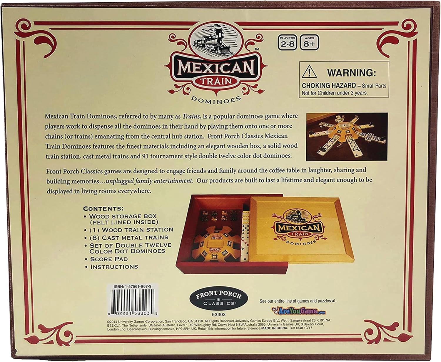 Front Porch Classics | Mexican Train Domino Set in Wooden Collector Box from Front Porch Classics for 2 to 8 Players Ages 8 and Up
