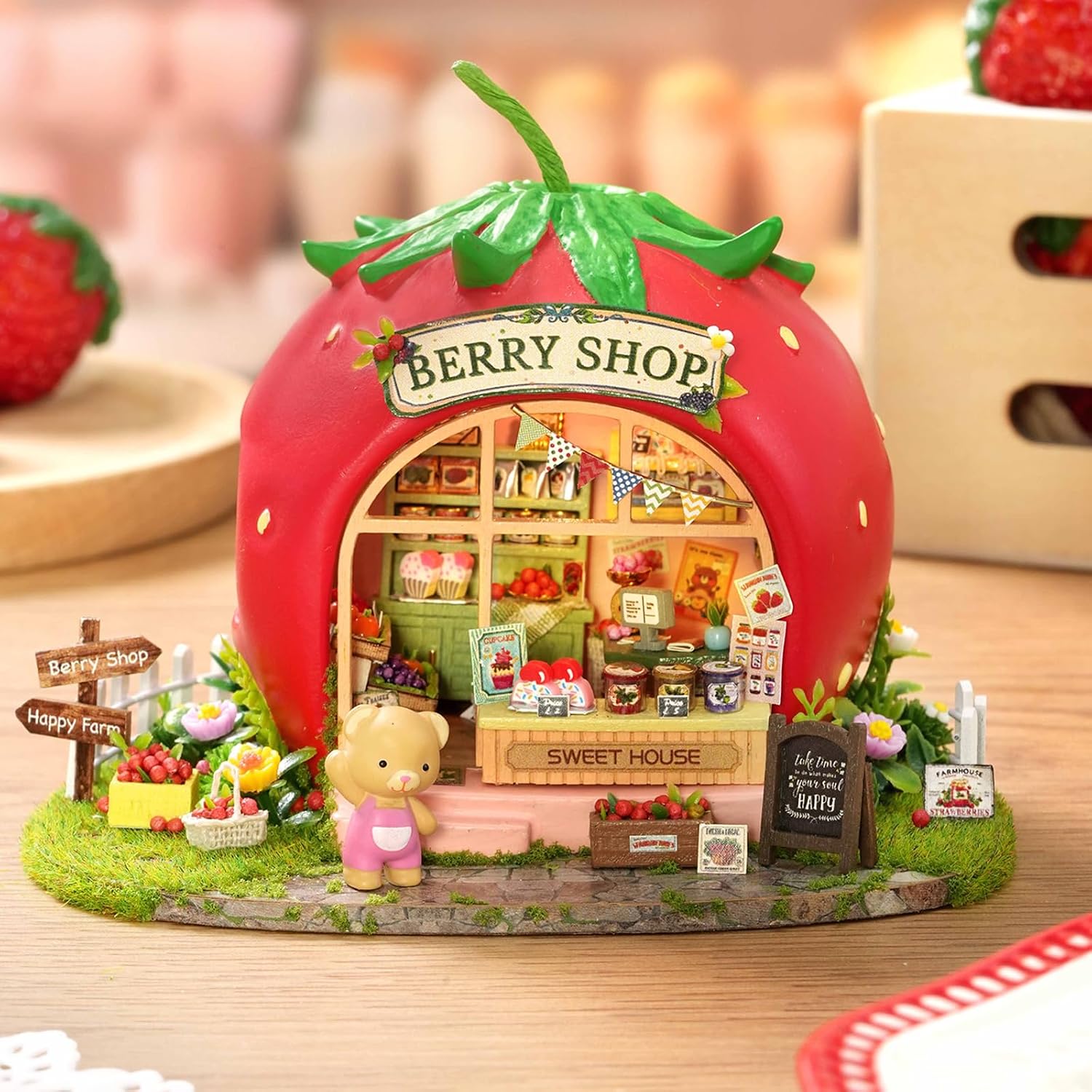 DIY Miniature Dollhouse Kit with Furniture Plus Dust Proof | 1:24 Scale Creative Room Mini Wooden Doll House Accessories for Kids Teens Adults Aged 14+(Beach Cottage)