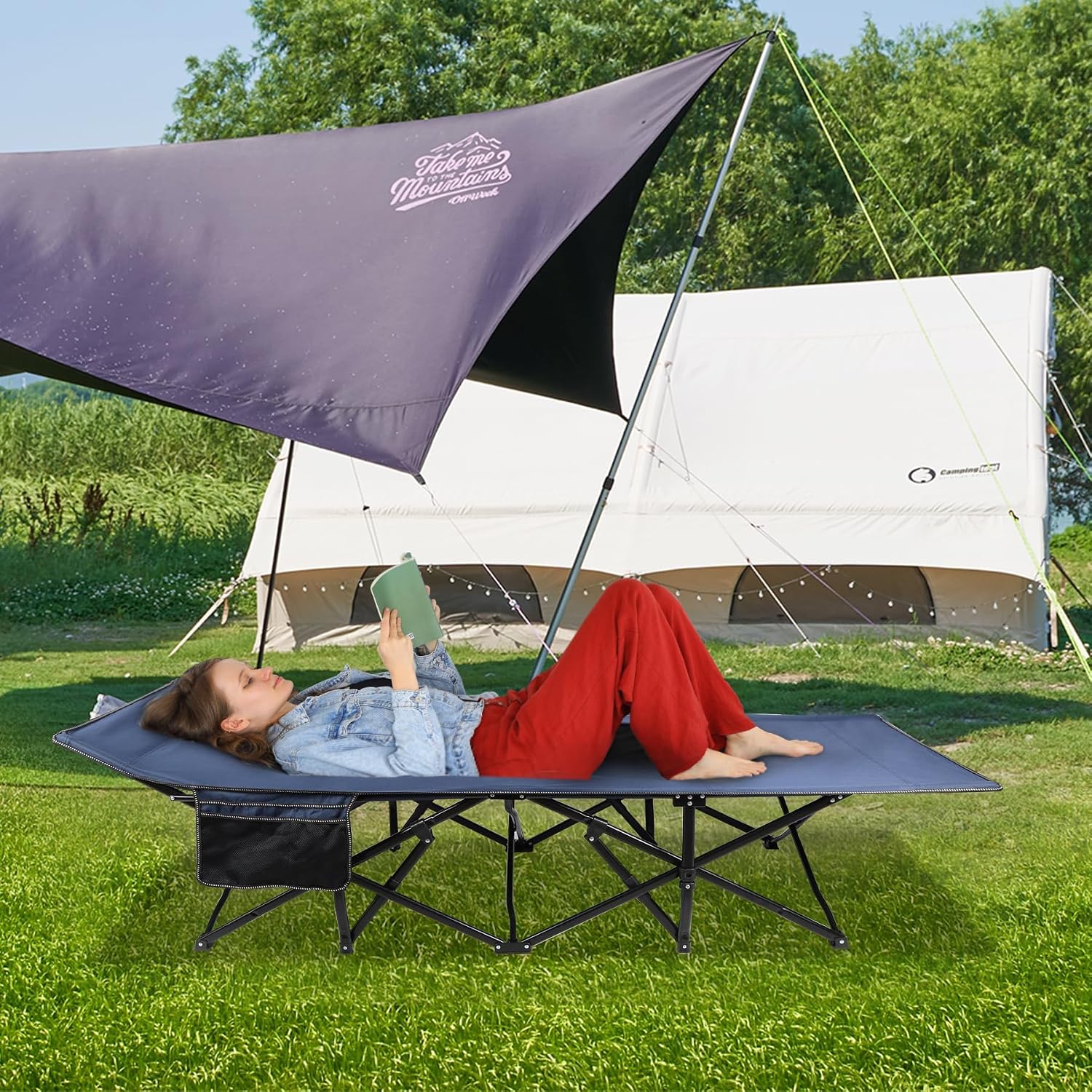 REDCAMP Oversized Camping Cots for Adults 500lbs, 33.5'' Extra Wide Tall Sleeping Cots Heavy Duty, XL Cots Portable for Outdoor Indoor Office