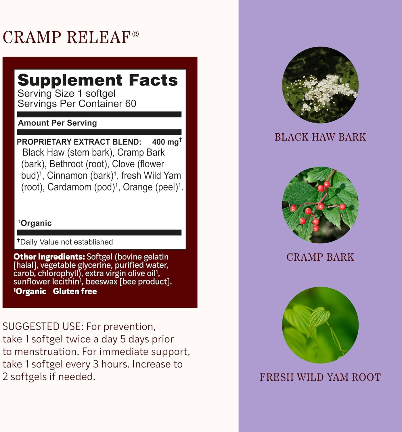 Herbs Etc. Cramp ReLeaf (Menstrual) Softgels - Cycle Support Supplement that Soothes Cramps - Black Haw