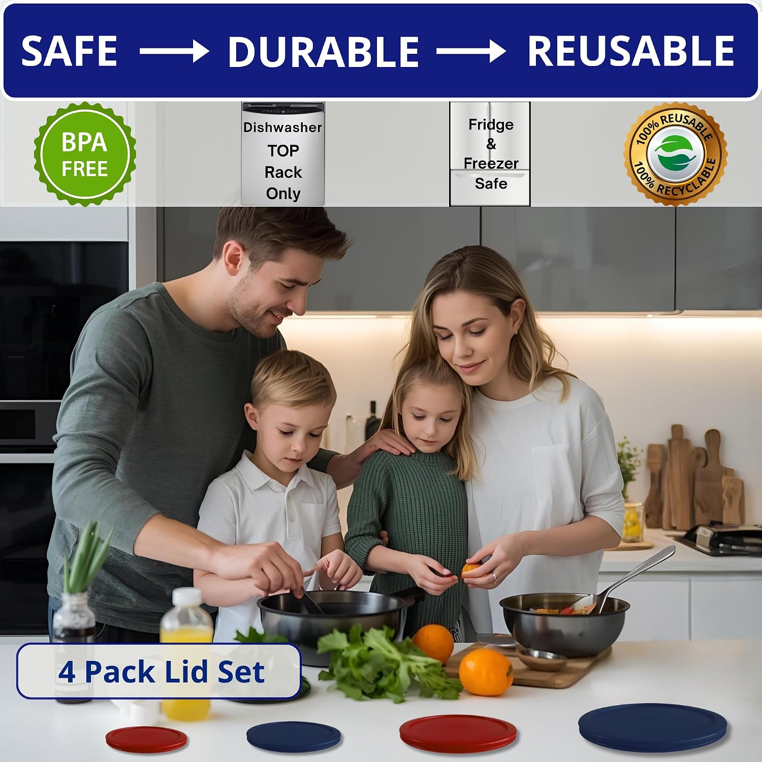 1, 2, 4 & 7 Cup Green, Orange, Blue, Red Replacement Lids/Covers for Pyrex