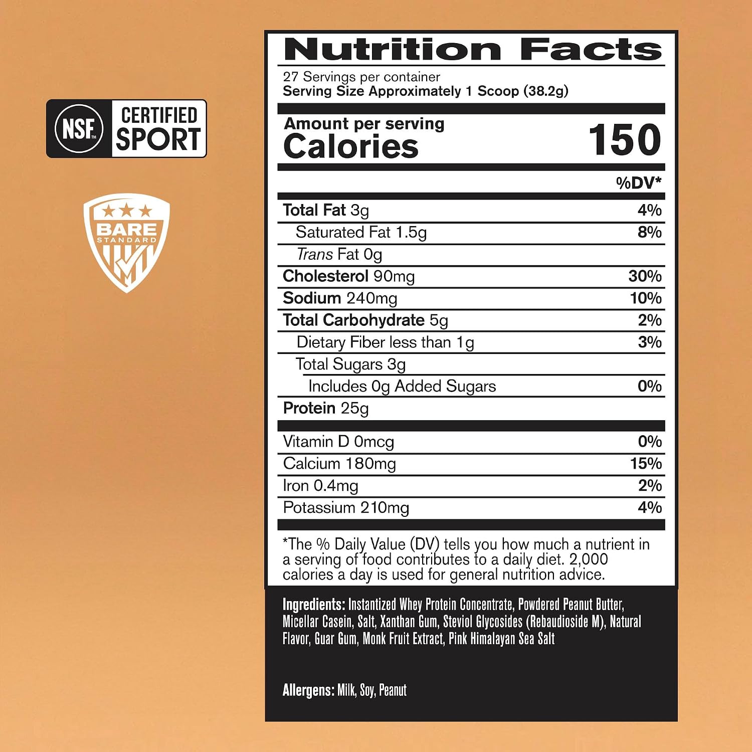 BARE PERFORMANCE NUTRITION, BPN Whey Protein + Casein Protein Powder Blend, Vanilla, 25g Protein per Serving Supports Lean Muscle Recovery