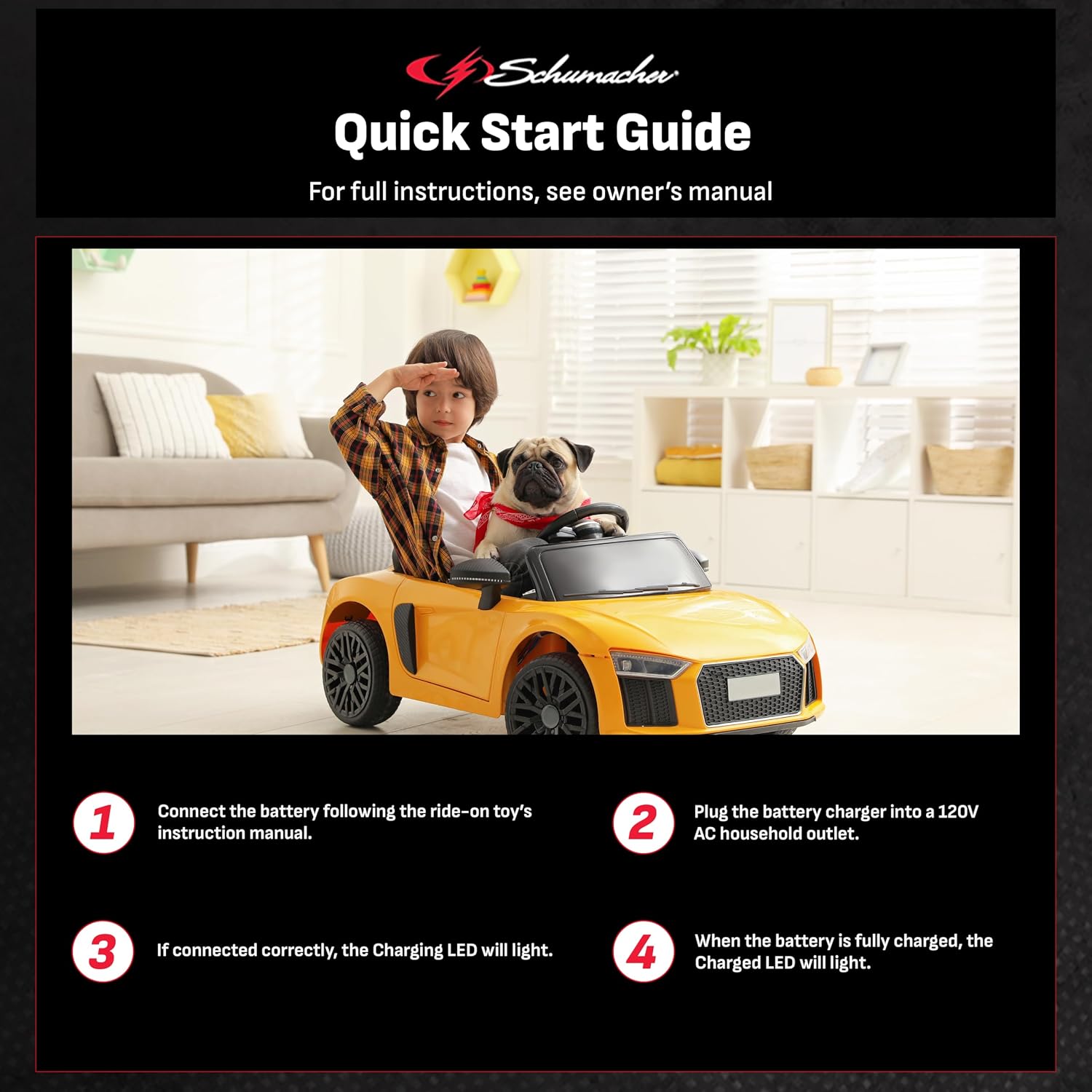 Schumacher Electric Charge 'n Ride Universal Battery Charger and Maintainer for Ride-on Toys, CR1, 2-in-1, Fully Automatic, 3 Amps, 6 Volt, 12 Volt, Use with MotionTrendz, Power Wheels, and Peg Pergo