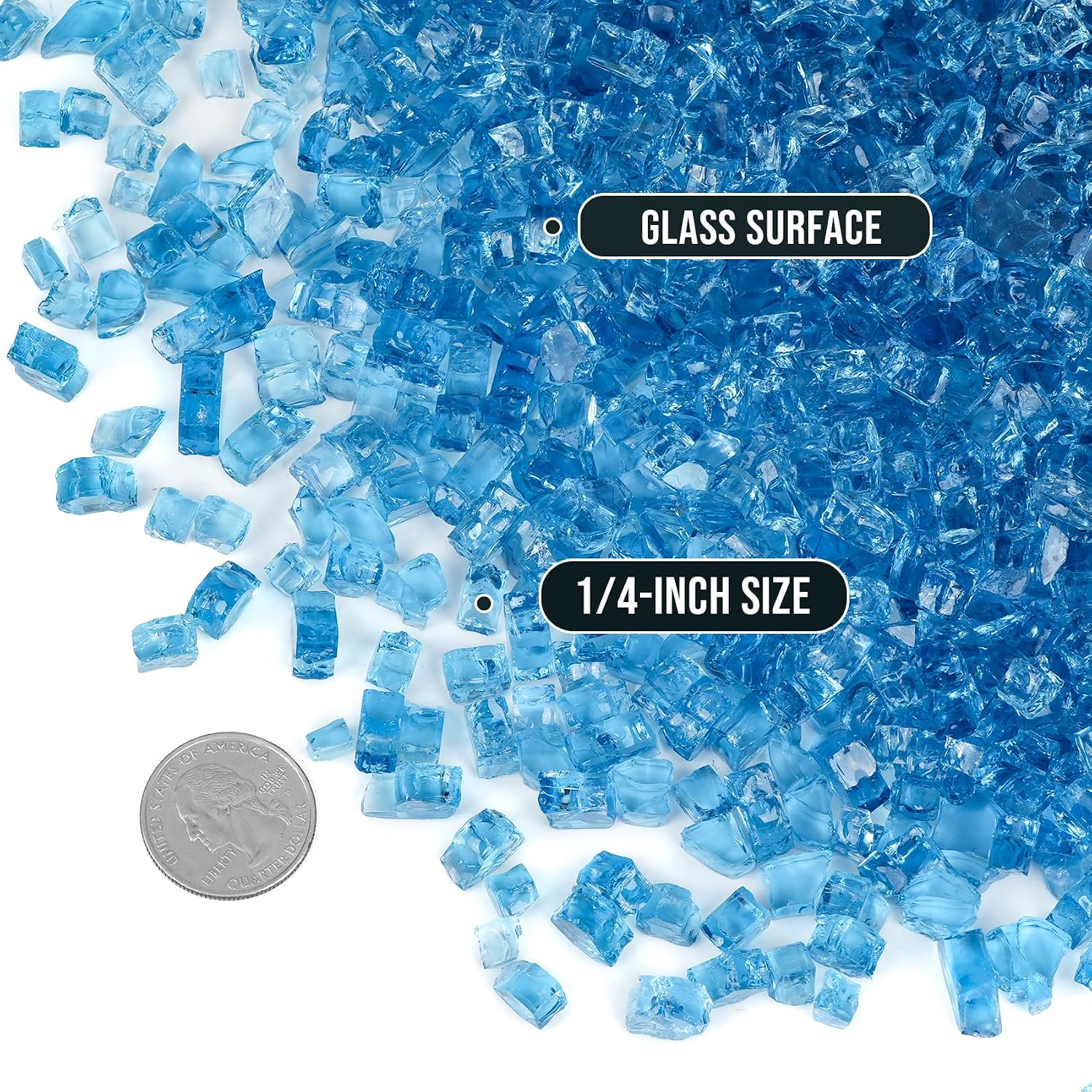 Skyflame 1/4" Pacific Blue Regular Fire Glass for Fire Pit Fireplace