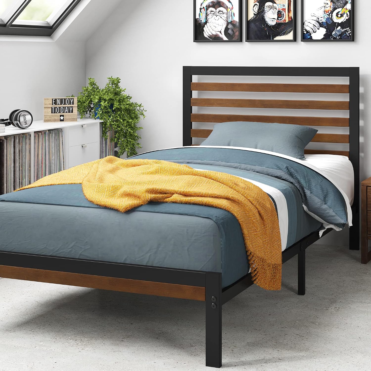 Zinus Kai Platform Bed Frame, RGB LED Lights, No Box Spring Needed, Full | Two-Tier Headboard for Space-Saving Storage, Built-in USB Charging Station, Soft Ambient Night Light