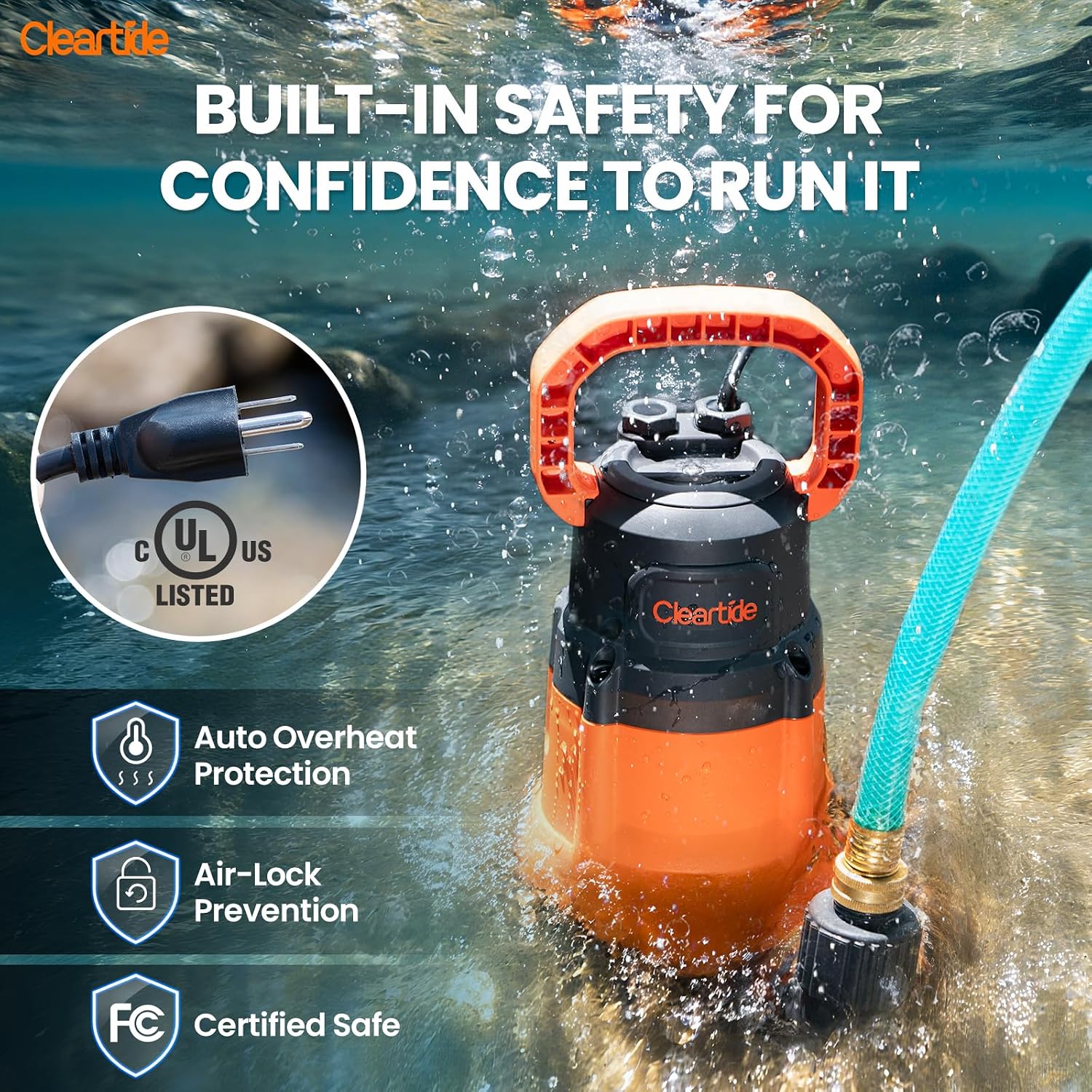 Submersible Utility Water Pump, 2400 GPH Portable Sump Pump with Copper Motor, Plug and Work for Pond, Garden Watering, Pool Transfer, Hot Tub Emptying