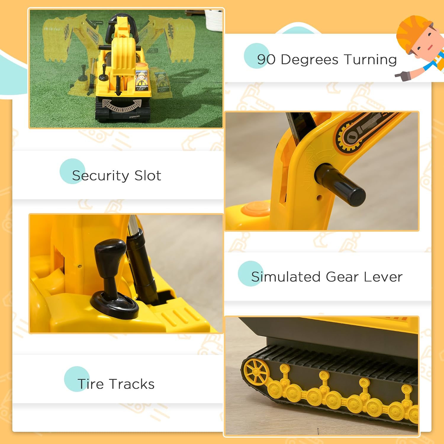 Qaba No Power Ride On Excavator for Boys Girls 18-48 Months Yellow Black