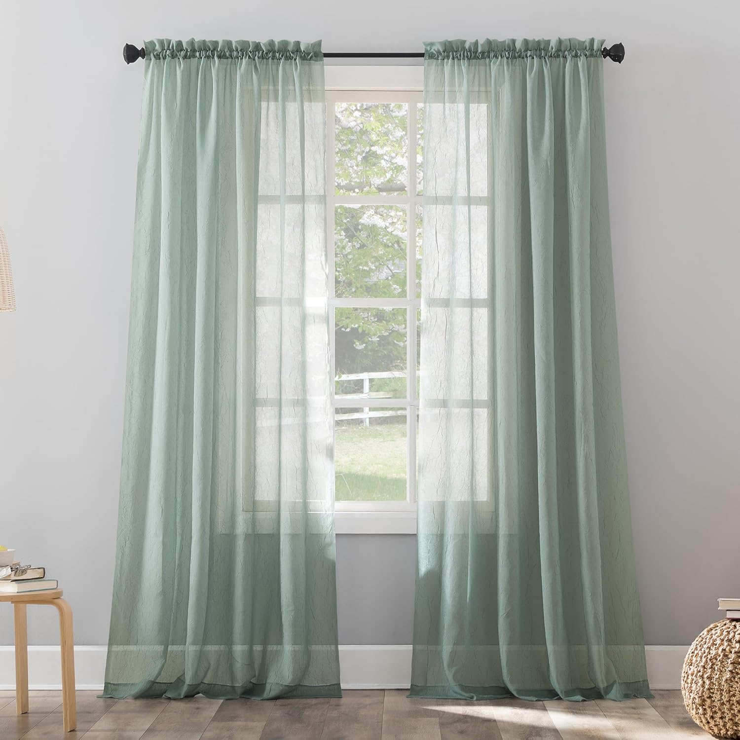 No. 918 Erica Crushed Sheer Voile Rod Pocket Curtain Panel, 51" x 108", Eggshell Off-White