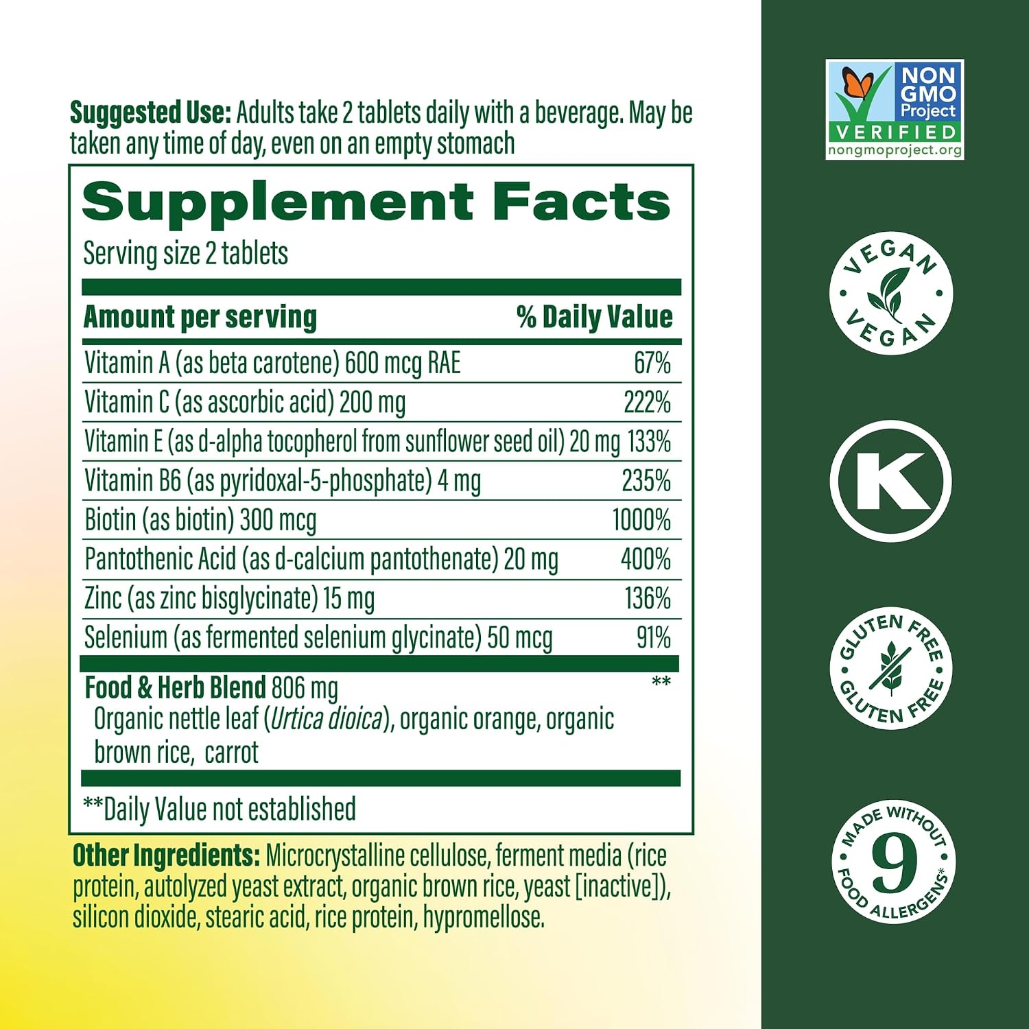 MegaFood Skin, Nails & Hair 2, with Biotin, Vitamin A, C & Zinc, 90 Tablets | Vitamins For Women and Men, Supports a Healthy Complexion, Nails and Hair, Chelated Zinc, Non-GMO, Vegan, 45 Servings