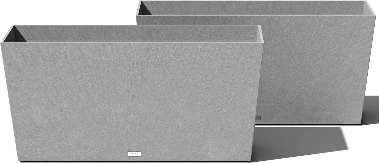 Veradek Pure Series Midori Planter - Wide Outdoor Planter | Made From Durable Plastic With Pre-Drilled Drainage Holes. Modern Porch/Patio Décor for Plants, Flowers and Herbs