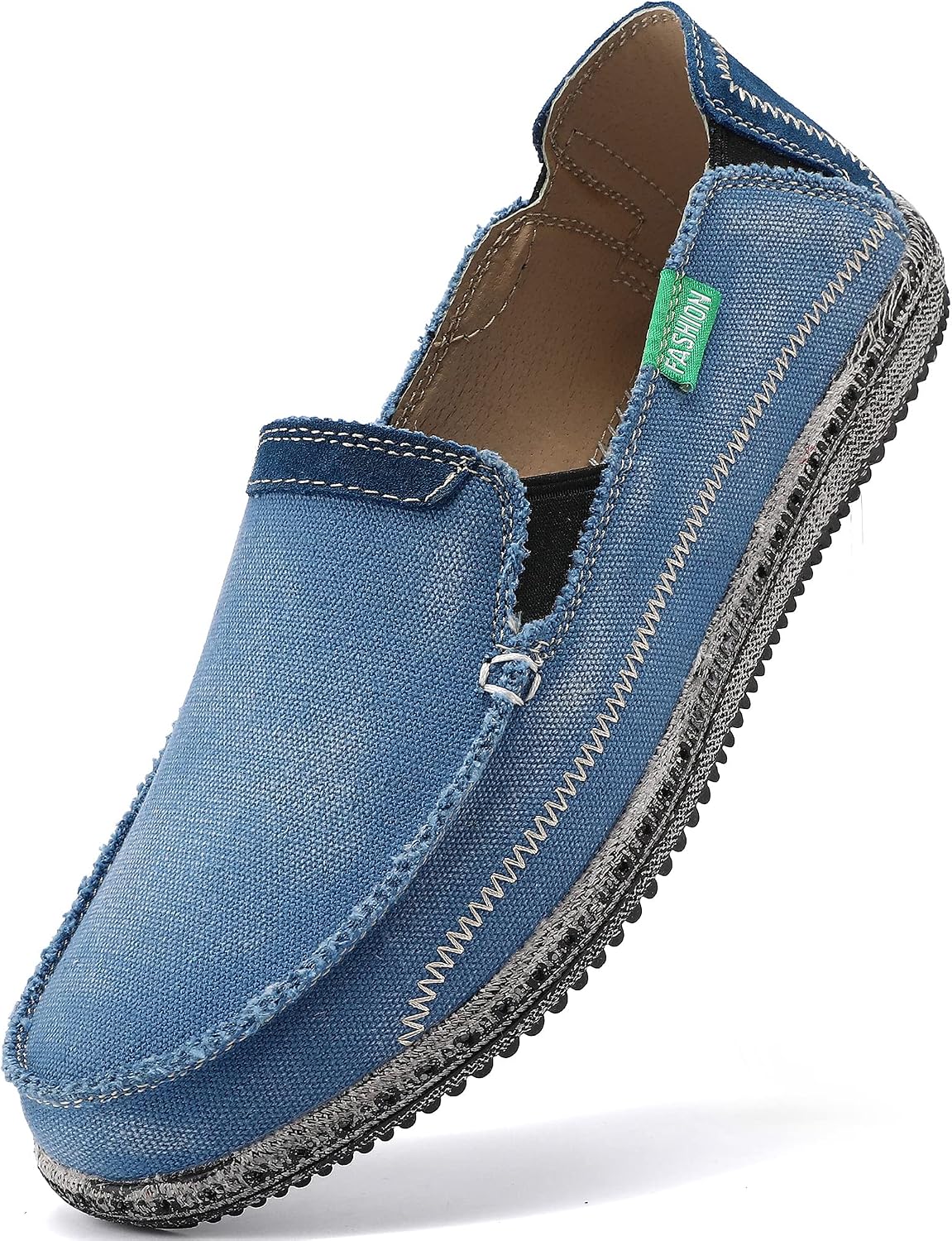 VILOCY Mens Slip on Deck Shoes Casual Canvas Loafers Beach Boat Shoes Zero Drop Vintage Flat