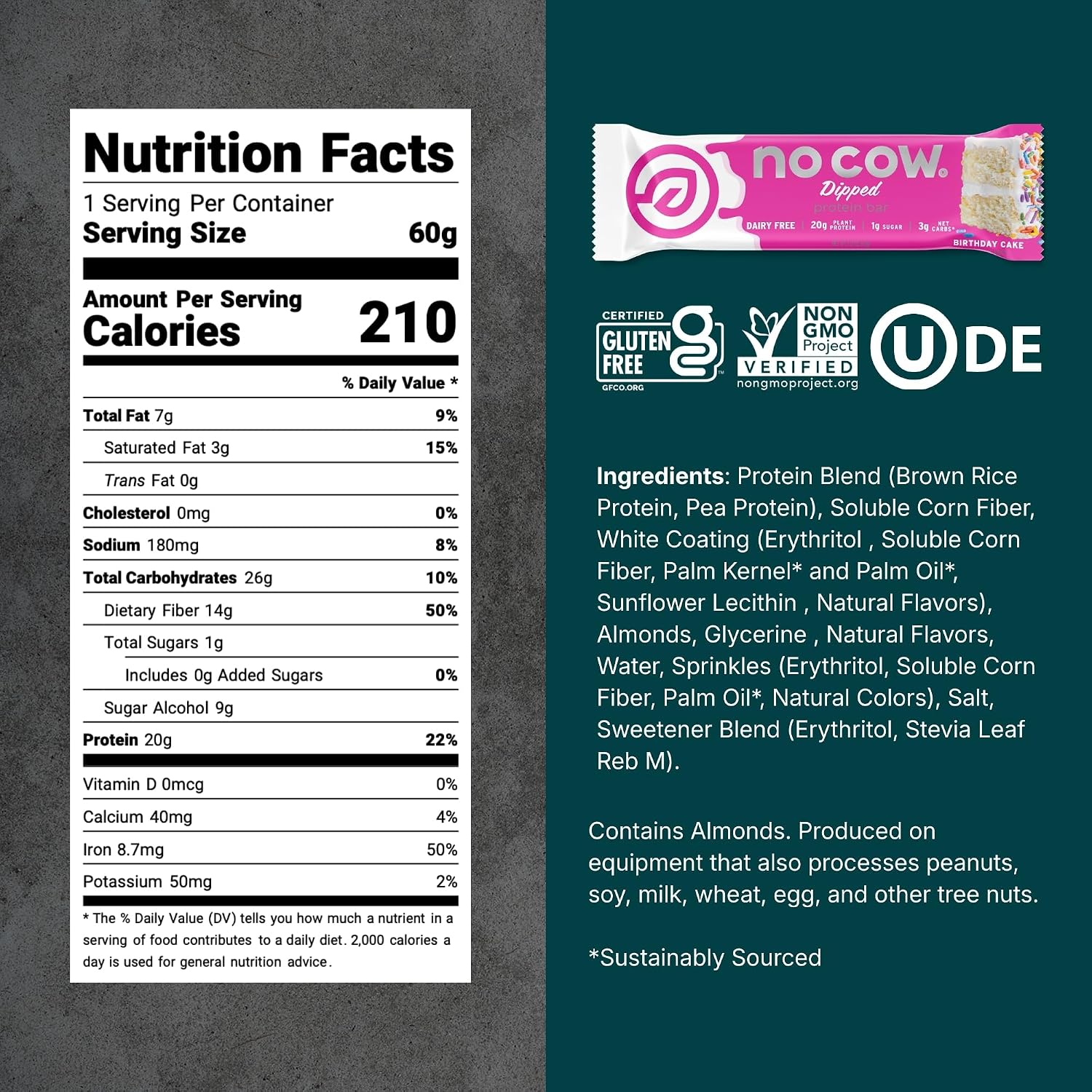 No Cow Peanut Butter Chocolate Chip Vegan Protein Bars, 12 Pack | 20g High Plant-Based Protein, High Fiber, Low Sugar, Gluten-Free, Dairy-Free, Soy-Free, Keto-Friendly Snack Bars