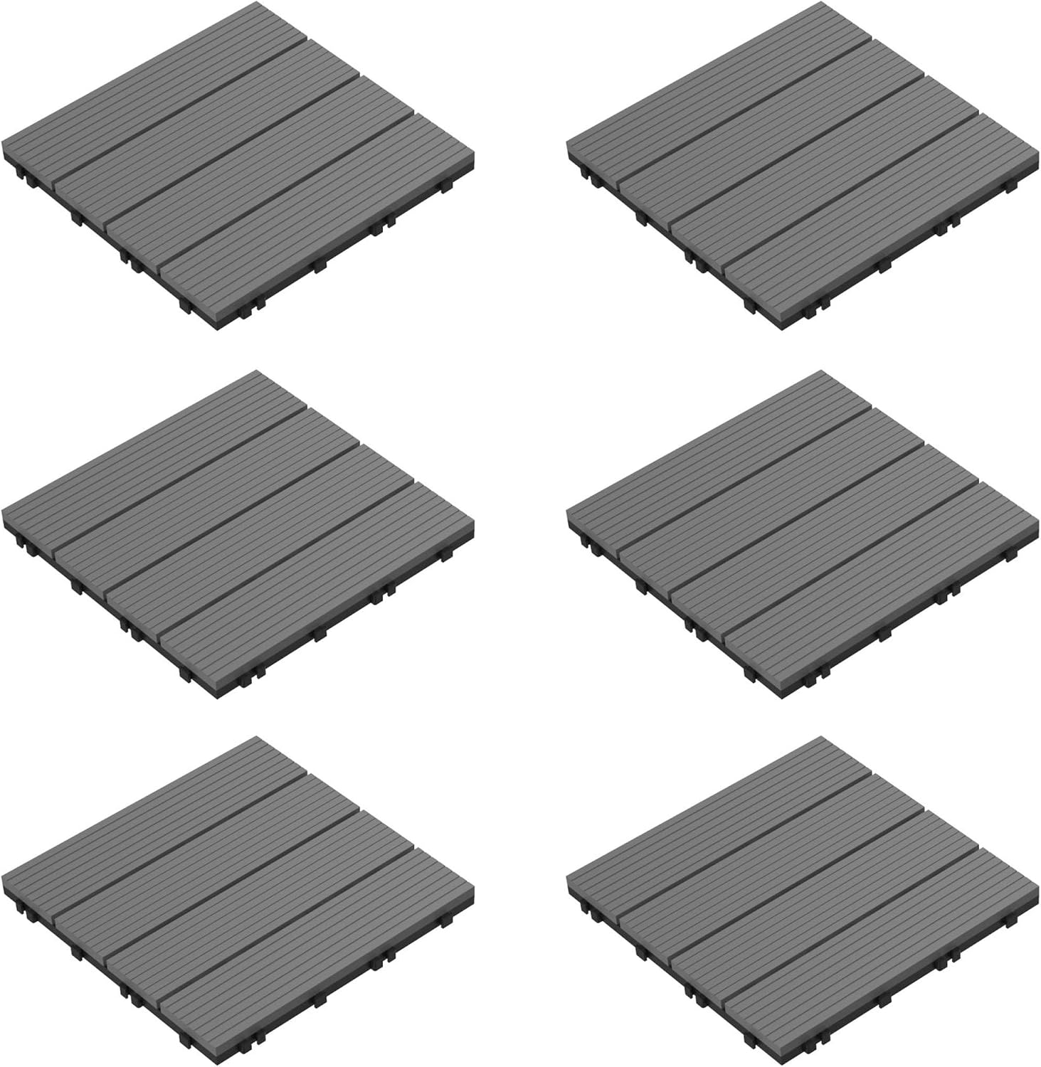 Interlocking Deck Tiles - 6-Pack Wood Plastic Composite Patio Tiles - Outdoor Flooring for Balcony, Porch, and Garage by Pure Garden (Dark Gray)