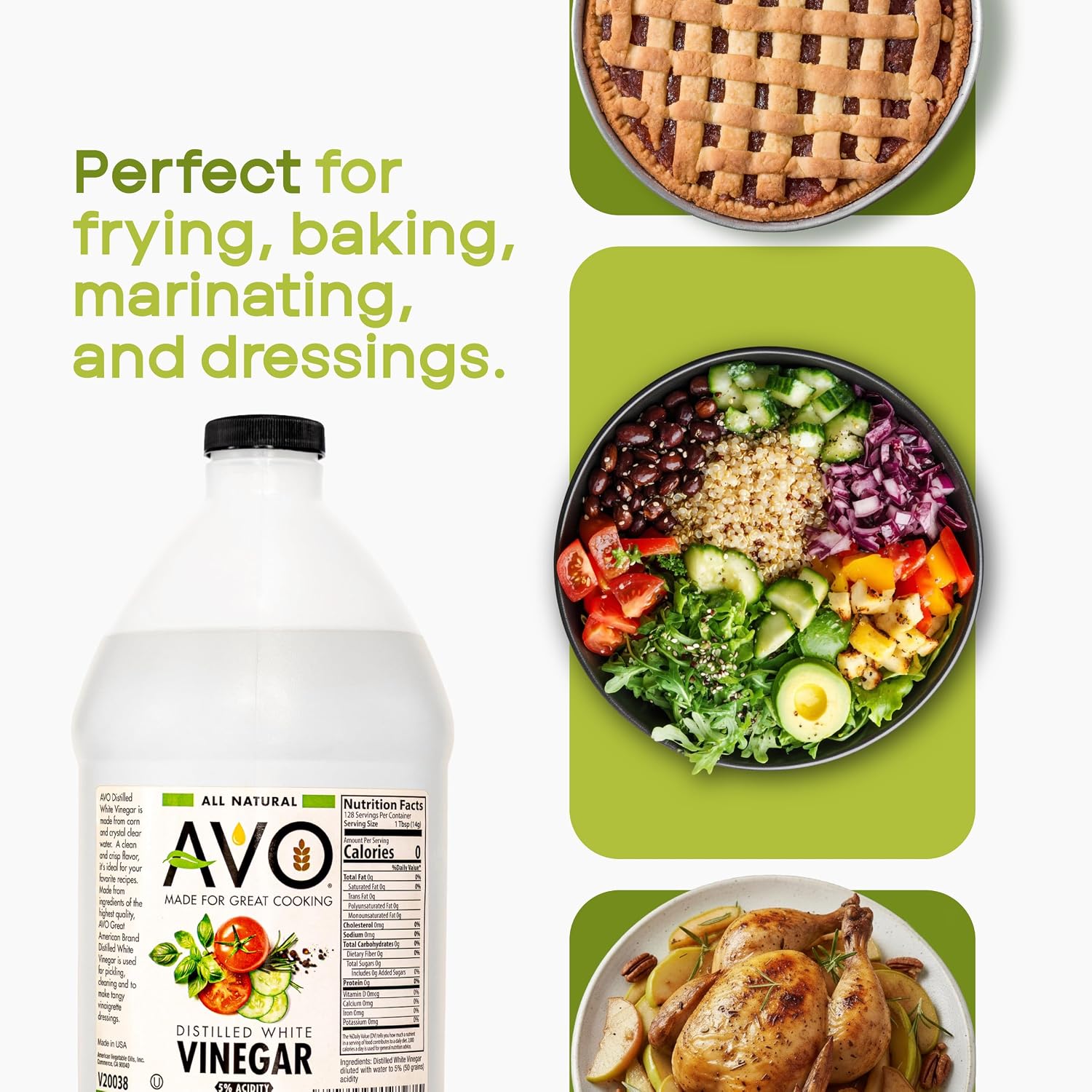 AVO Distilled White Vinegar 1 Gallon (128 oz) - 5% Acidity, Pure Natural White Vinegar Gallon