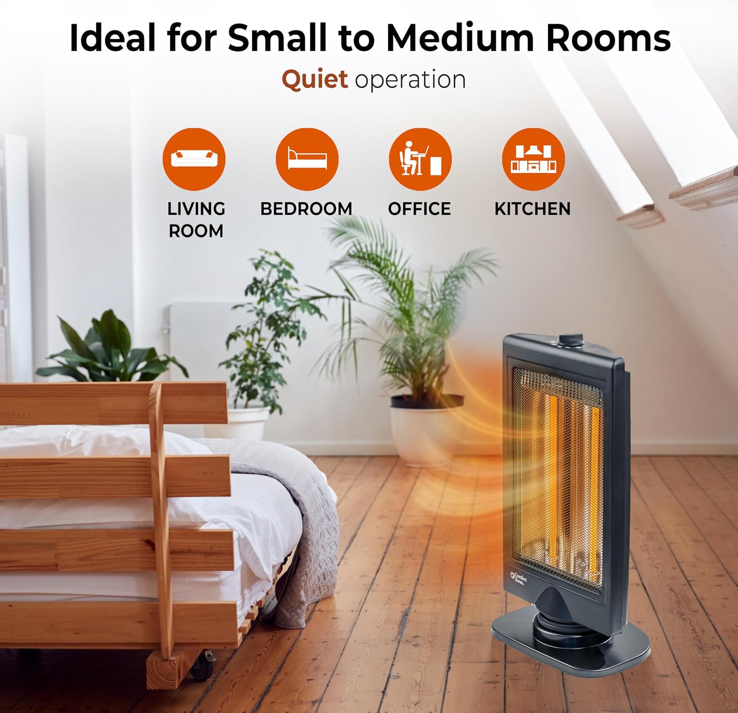 Comfort Zone Oscillating Portable Space Heater, Flat Panel, Halogen, Infrared, Electric, Adjustable Tilt, Overheat Sensor, Stay-Cool