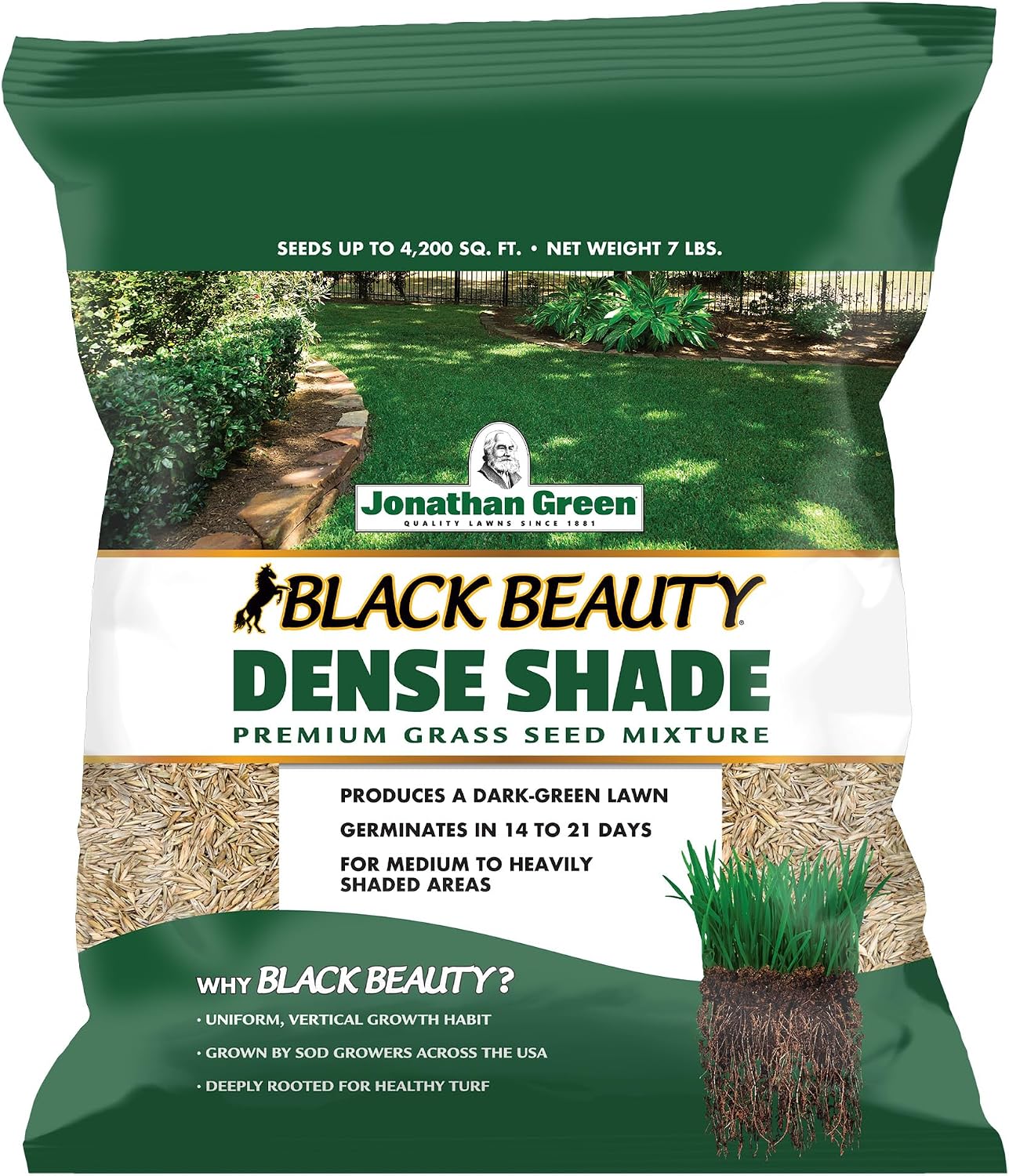 Jonathan Green (10610) Black Beauty Dense Shade Grass Seed - Cool Season Lawn Seed (25 lb) | Grows Well in Medium to Densely Shaded Areas
