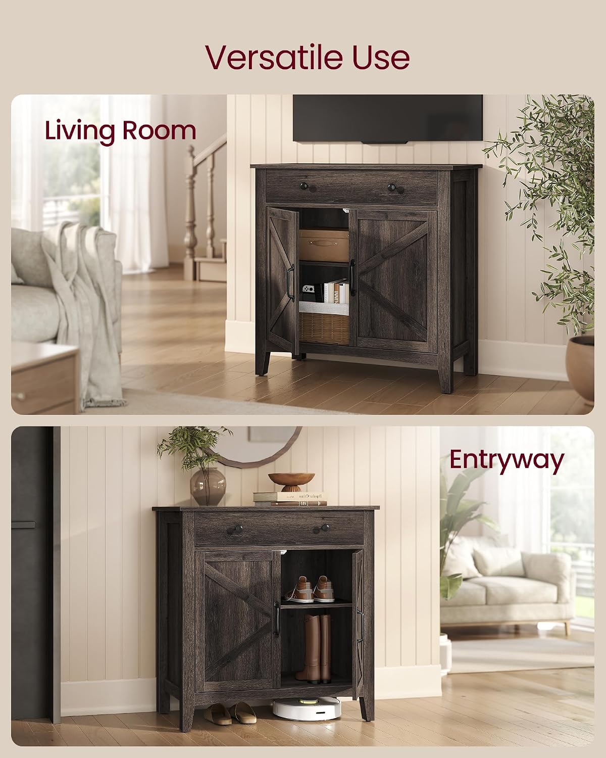 VASAGLE LIRY Collection - Storage Cabinet, Buffet Cabinet, Sideboard, Credenza, with Adjustable Shelves, for Entryway, Rustic White and Honey Brown ULSC381W01