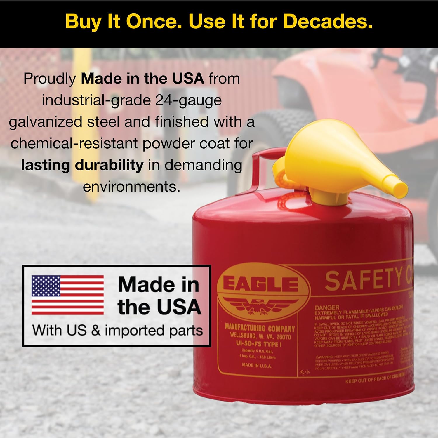 Eagle 5 Gallon Type I Red Safety Gas Can for Gasoline