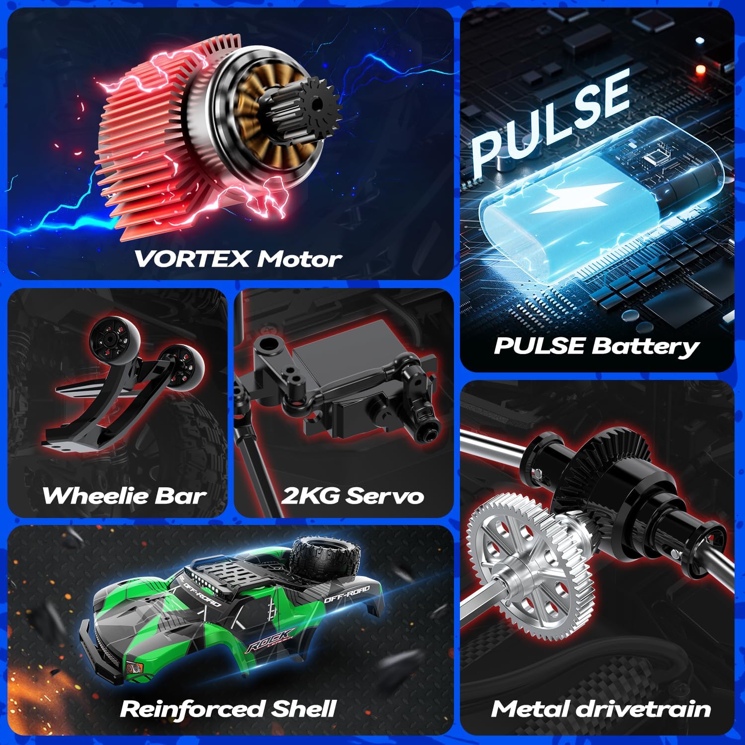 JM Racing 1:12 RC Car, 40KPH 4WD Off-Road Monster Truck for Adults and Kids | Rechargeable Battery, Waterproof RTR Design, LED Lights, Spare Tire