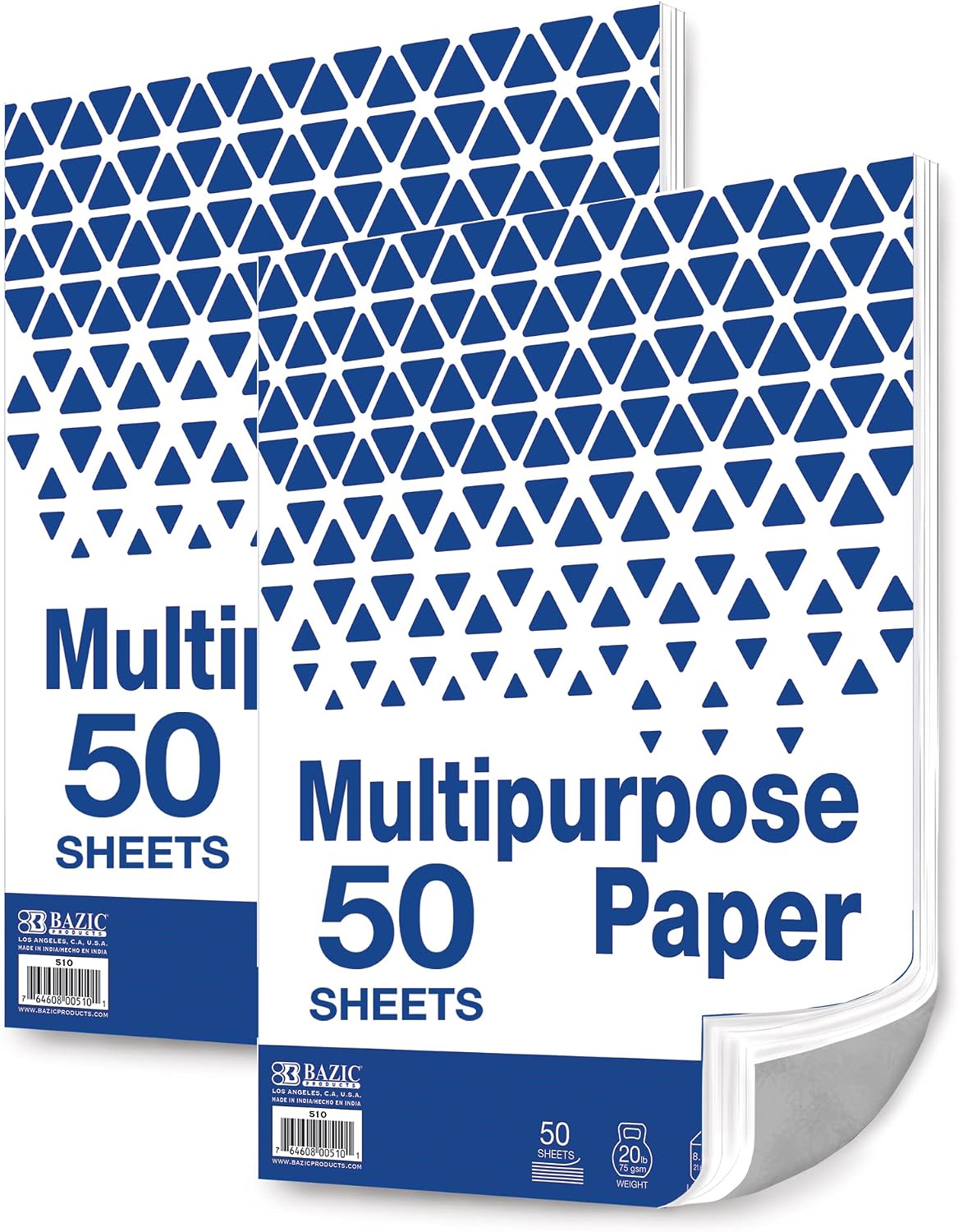 BAZIC Products White Multipurpose Paper, 8.5 x 11 in, 50 Sheets | 20 lb (75 gsm), 100% recycled, laser and inkjet compatible