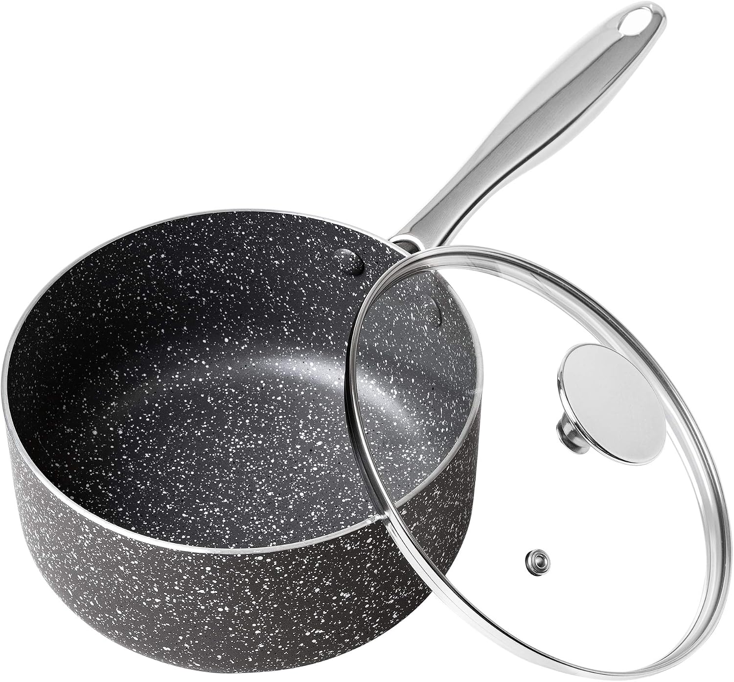 MICHELANGELO 2 Quart Saucepan with Lid, Nonstick Sauce Pan with Healthy Coating, Granite Sauce Pan with Stainless Steel Handle