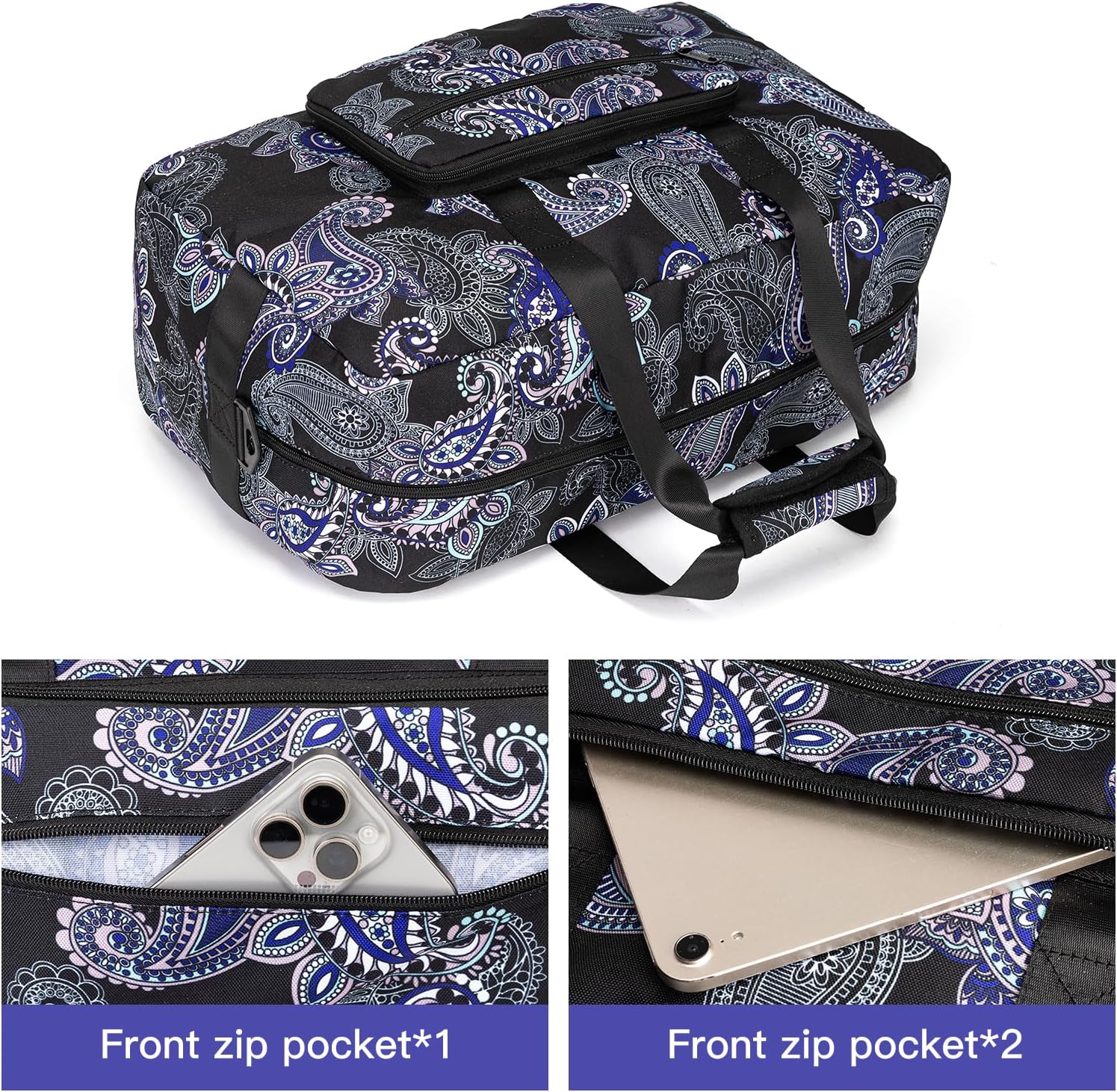 Travel Foldable Waterproof Duffel Bag - Lightweight Carry on Luggage Tote Duffel Bag(Black Floral)