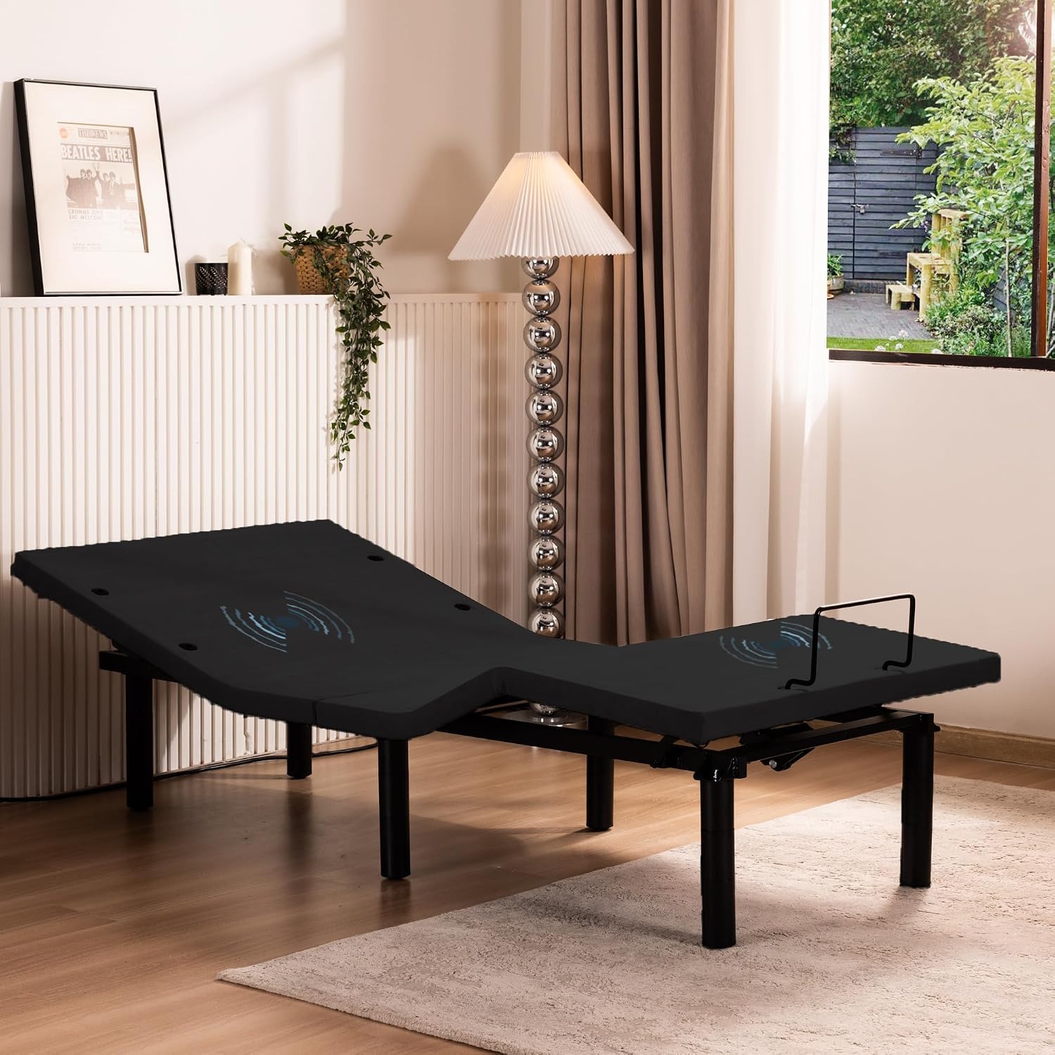 Fromann Adjustable Electric Twin XL Bed Base Frame with Massage, USB Type-C Ports, Zero Gravity, Under Bed Led Lighting and Three Leg Height (Black)