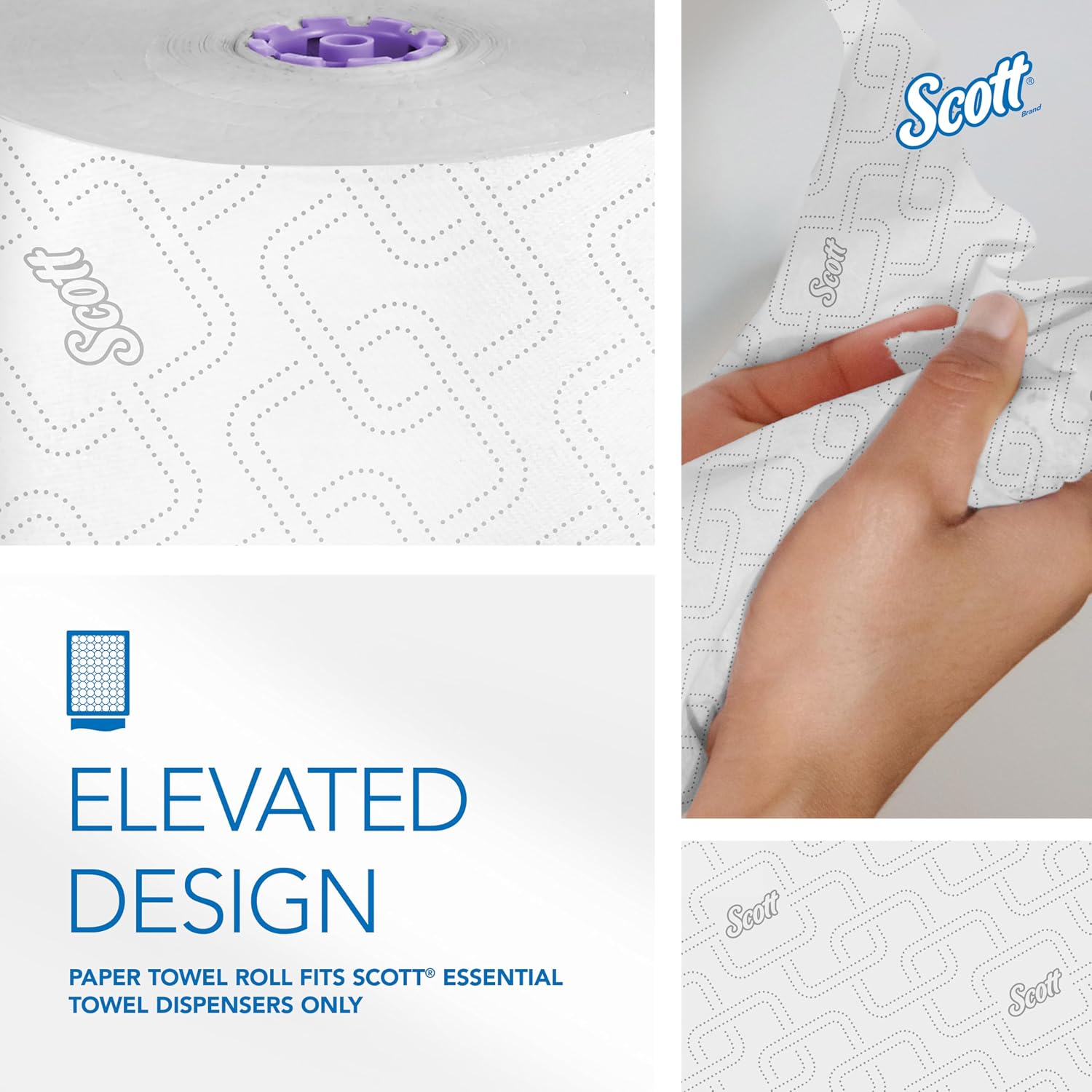 Scott Professional Hard Roll Paper Towels, Bulk, 6 Rolls x 950' (02001) | Purple Core, High-Capacity, Elevated Design, Absorbency Pockets, White, Plus Tier, Compatible with Scott Essential Dispensers