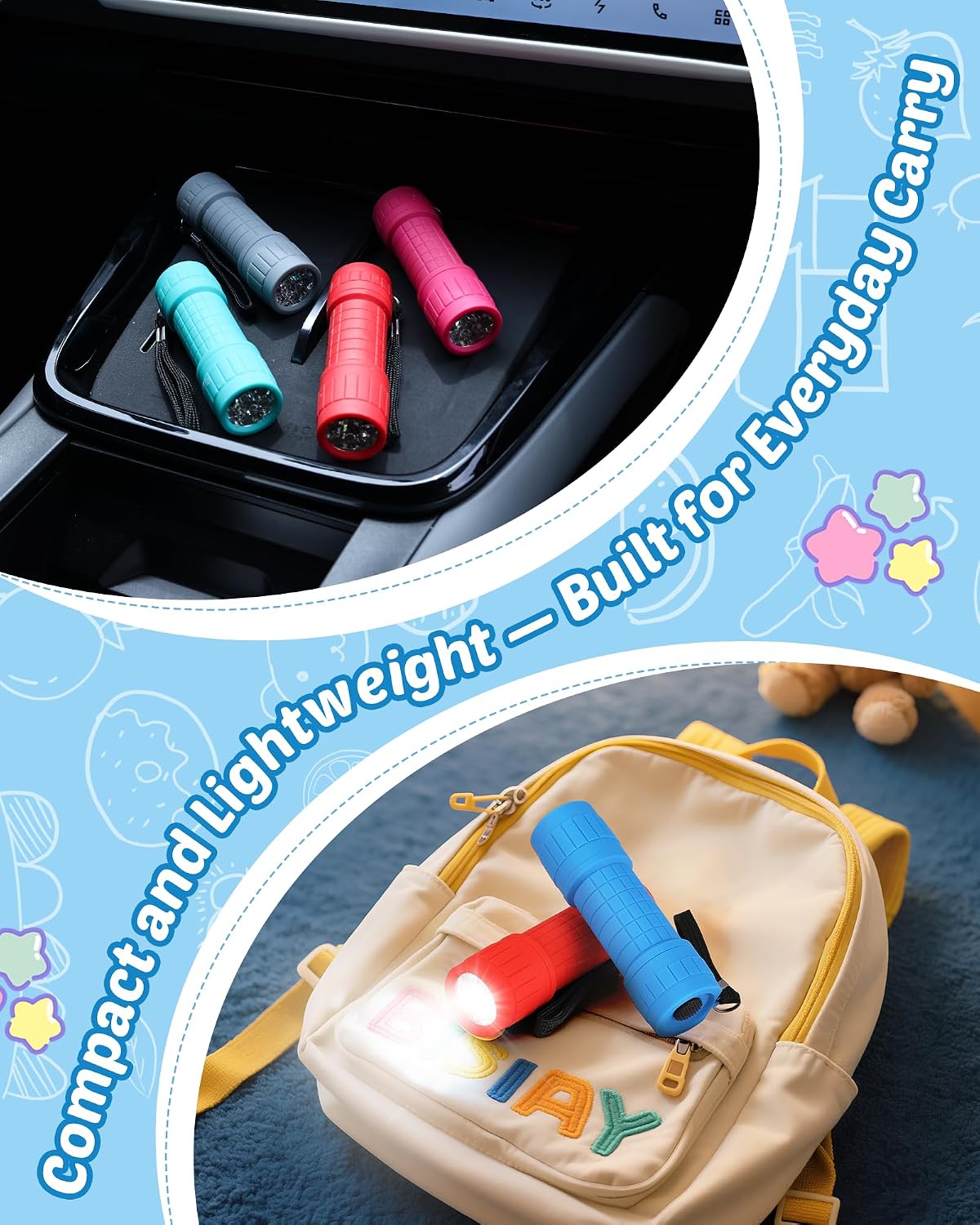 EverBrite Mini Flashlights 6-Pack Mix Colors, Batteries Included | Small, Lightweight, 18 AAA Batteries, 6-Color Set, 9-LED, Wrist Lanyards, for Home, Camping & Emergency use, Holiday Gifts