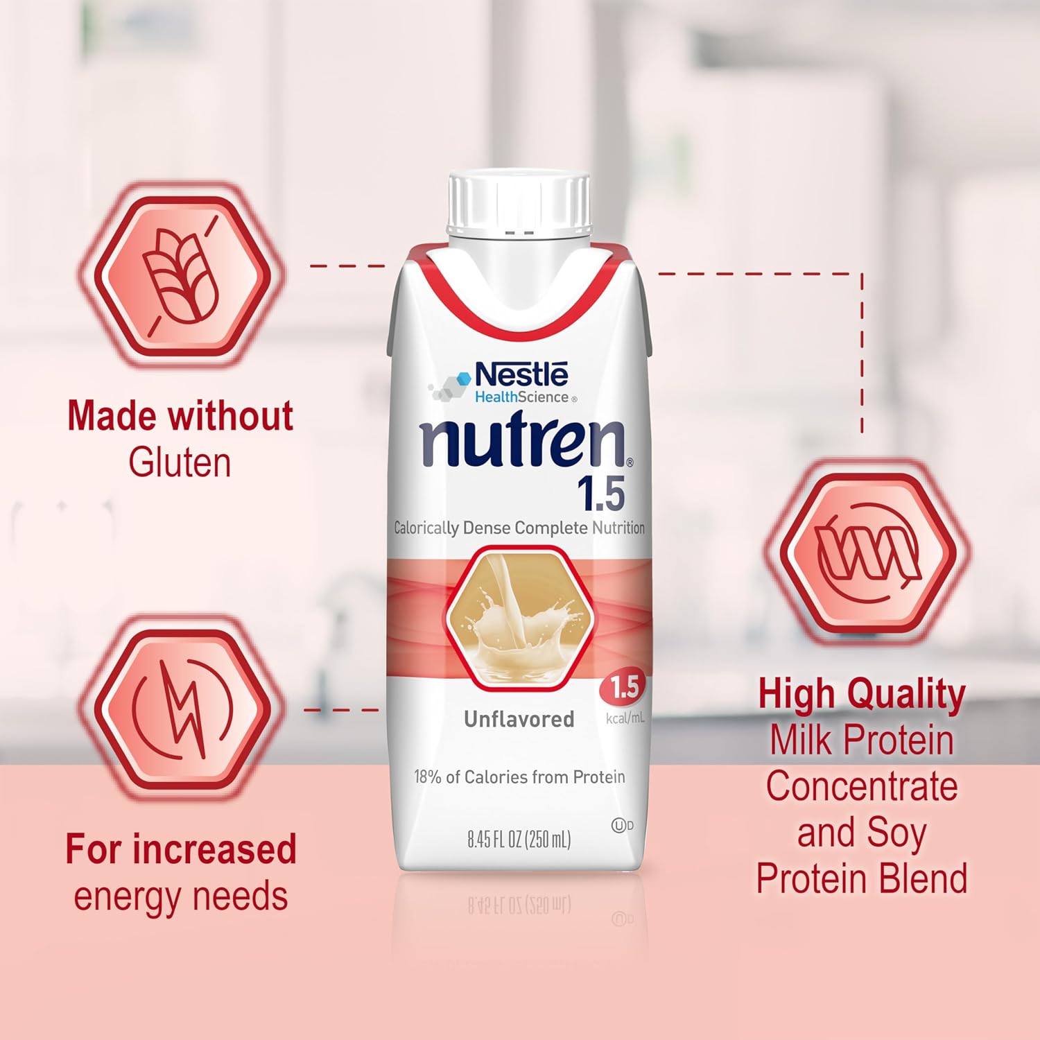Nestle Nutren 1.5 Tube Feeding Formula, Unflavored, 250 ml, 24 Count, Meal Replacement Beverage