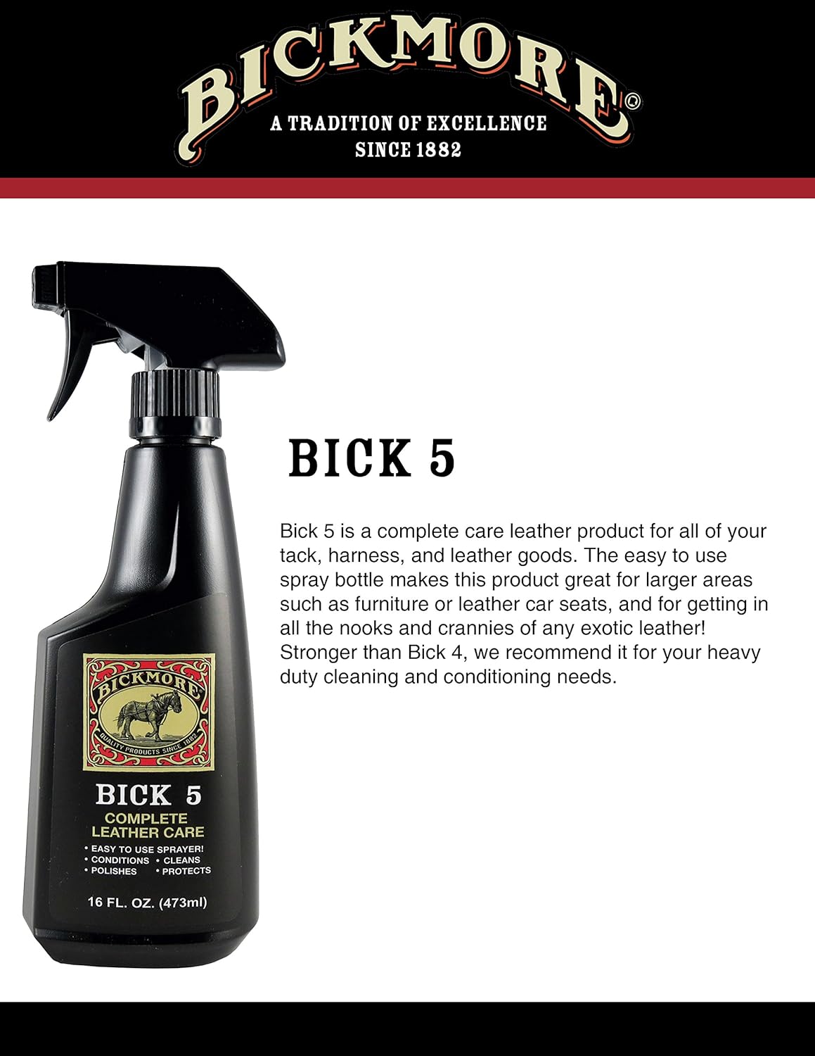 Bick 5 Leather Cleaner Conditioner Spray 16 fl oz, For All Leather Goods, USA Made | One-step clean and condition for all leather goods. Made in USA.