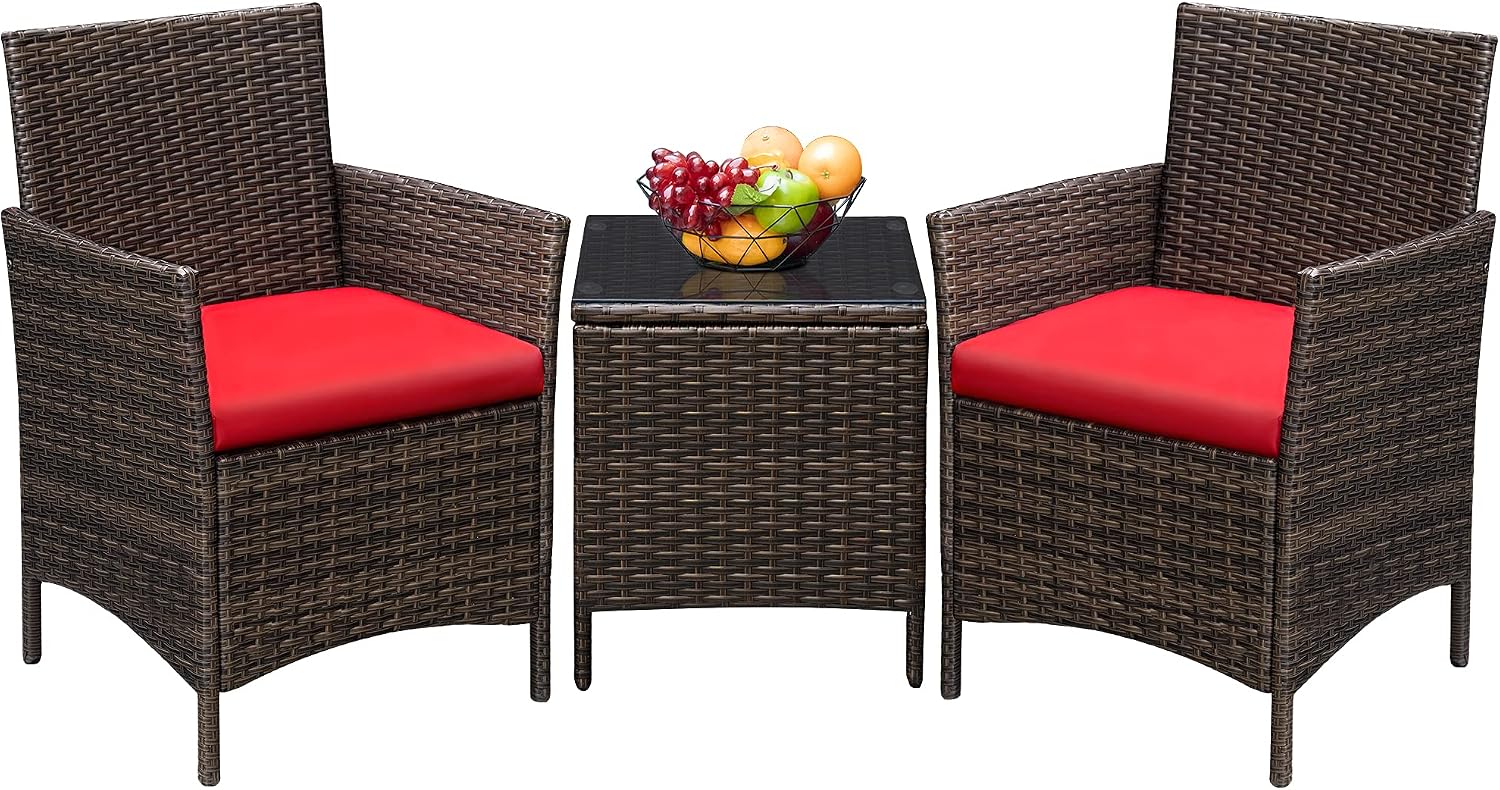 Greesum 3 Pieces Patio Furniture Sets Outdoor PE Wicker Chairs,Beige