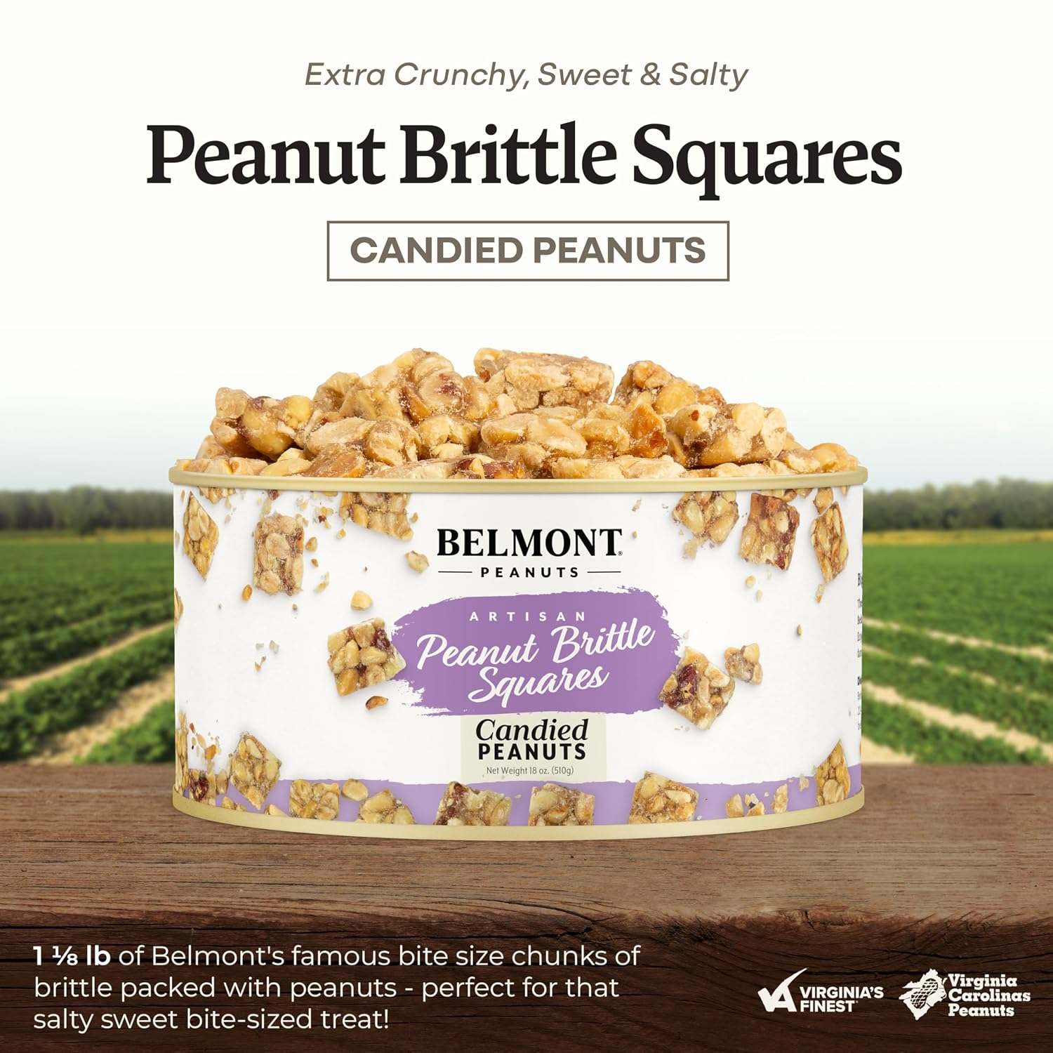 Belmont Peanuts Gourmet Sea-Salted Virginia Peanuts, 20 oz (1 Pack) – Only 3 Simple Ingredients, No Preservatives, 7g Protein – A Premium, Salty, Crunchy, Hand Seasoned Snack