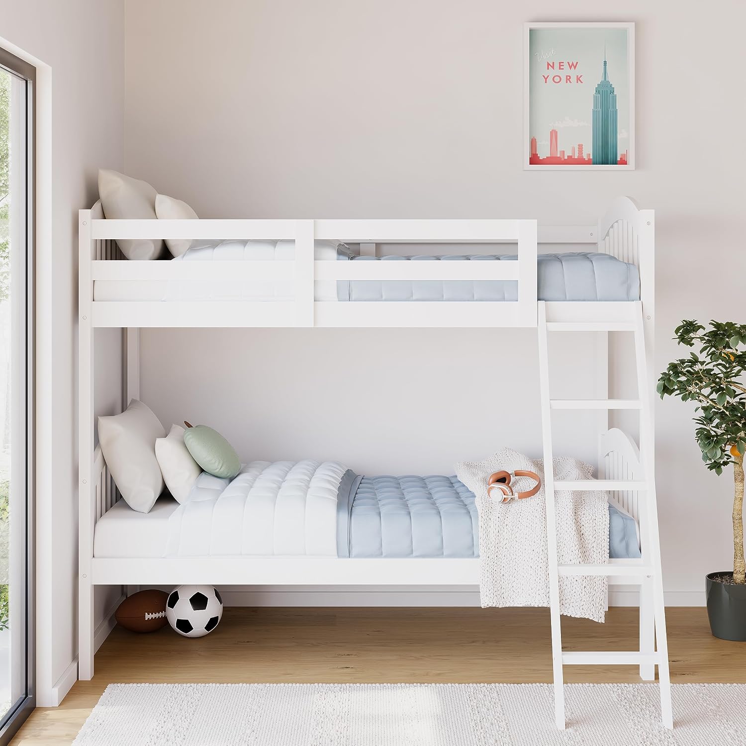 Storkcraft Long Horn Twin-Over-Twin Bunk Bed, White | GREENGUARD Gold Certified, Converts to 2 Individual Twin Beds, Wood Bunk Bed for Kids Bedroom, No Box Spring Required