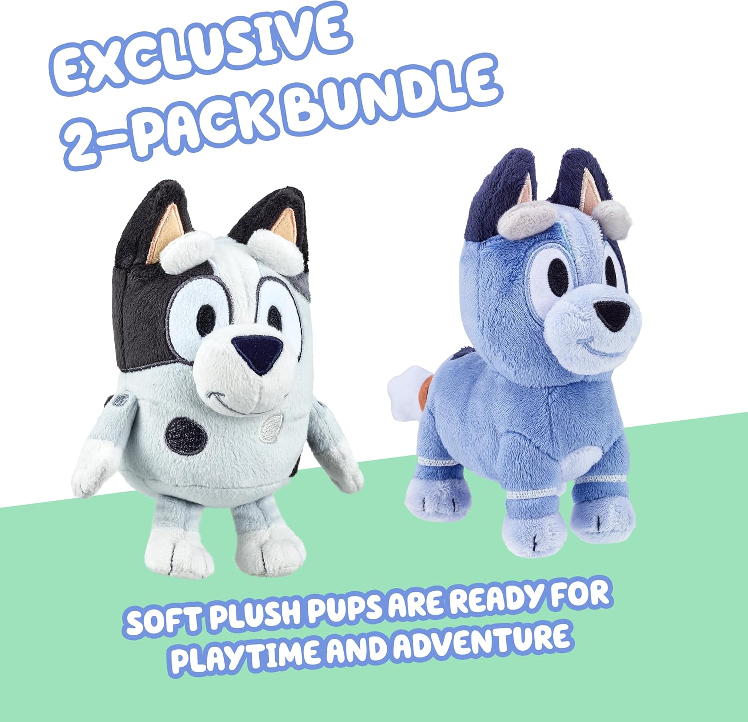 Bingo & Bluey Plush Toys 2-Pack, Soft Deluxe Fabric, Embroidered