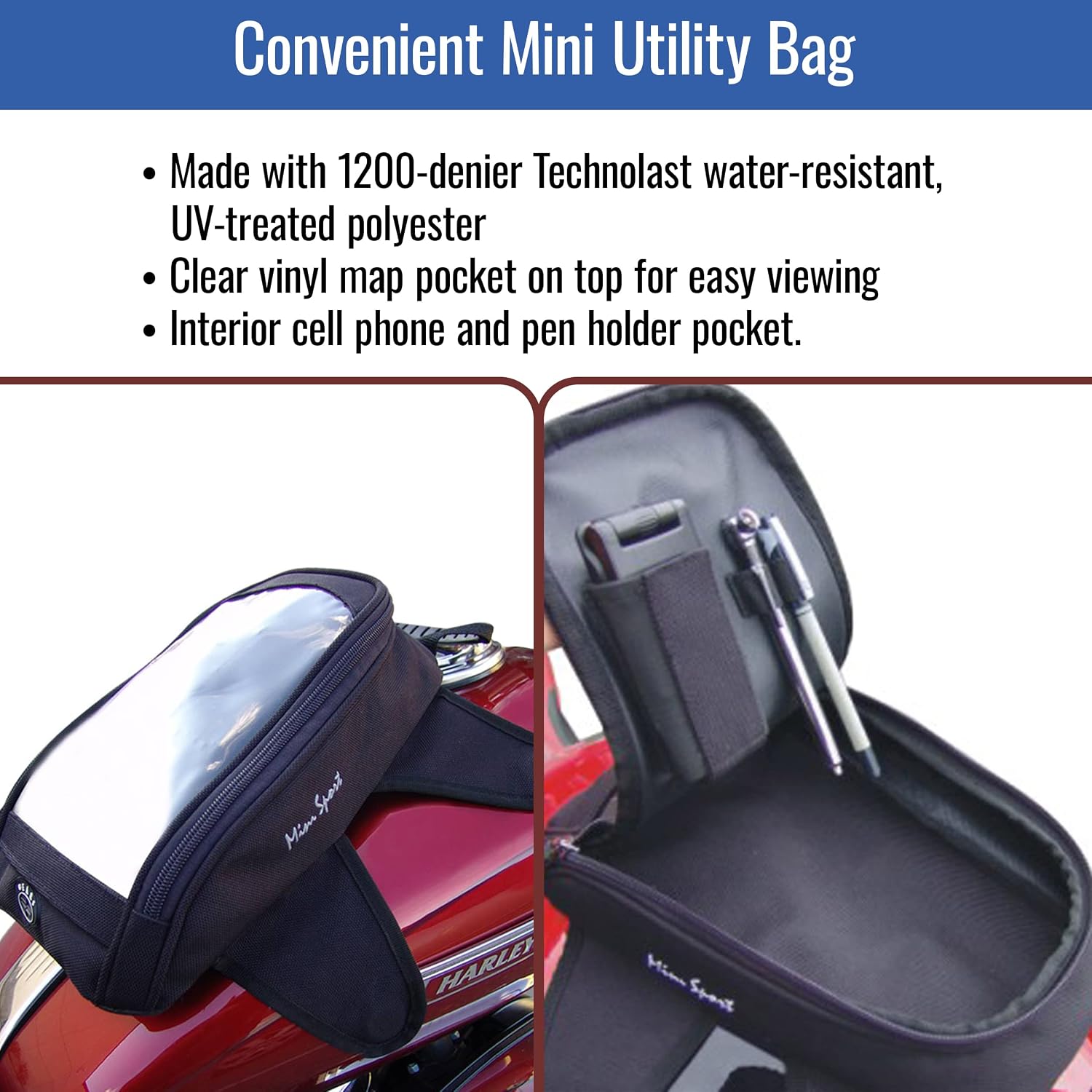Mini Sport Magnetic Motorcycle Tank Bag for Securely Storing Essentials on Daily Rides | Low-Profile Design, Water-Resistant, UV-treated Polyester