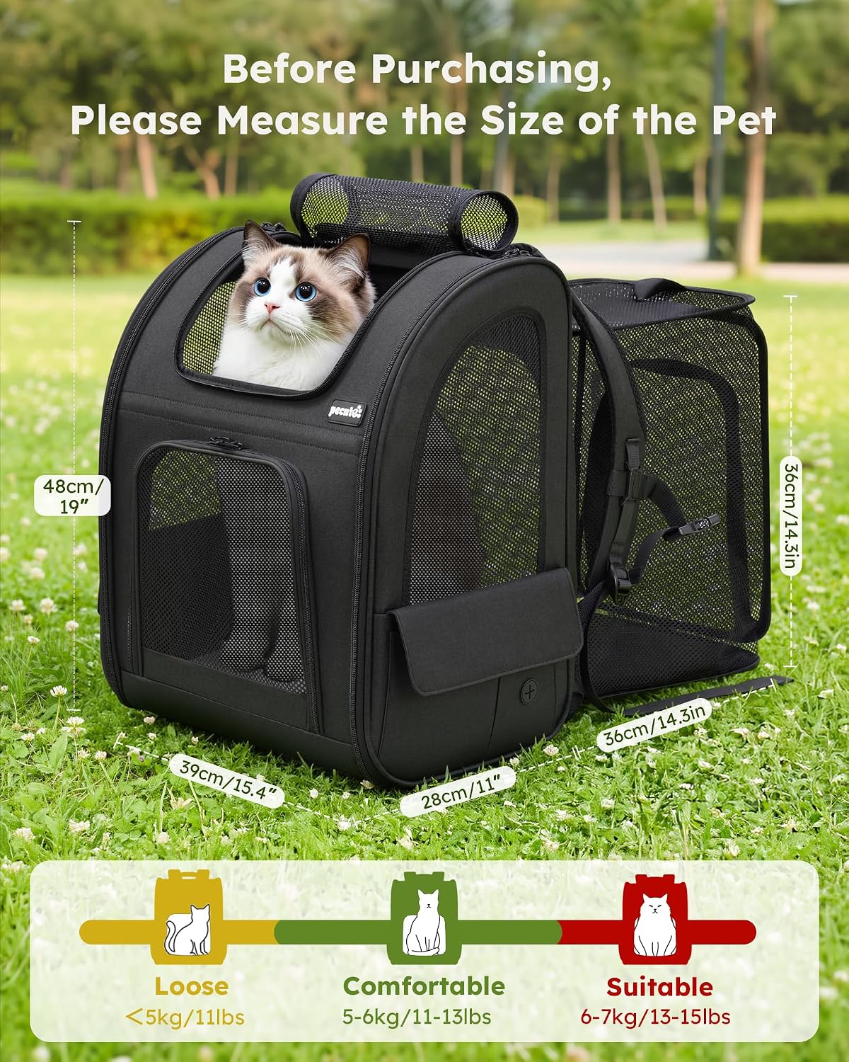 pecute Cat Backpack Expandable, Cat Carrier Backpack with Breathable Window