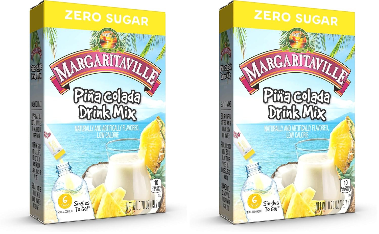 Margaritaville singles to go water drink mix - pina colada flavored, non-alcoholic powder sticks (6 boxes with 6 packets each - 36 total servings), 0.70 ounce (pack of 6)