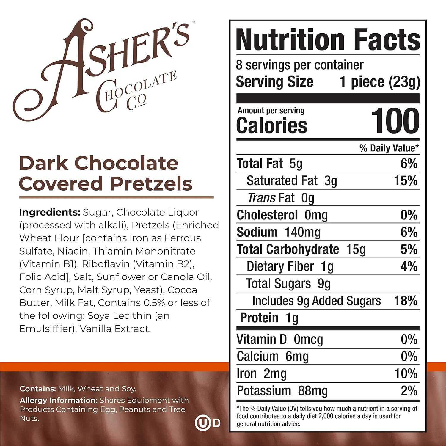 Asher's Chocolates, Chocolate Covered Pretzels, Gourmet Sweet and Salty Candy, Small Batches of Kosher Chocolate, Family Owned Since 1892 (6.5oz, Milk Chocolate)