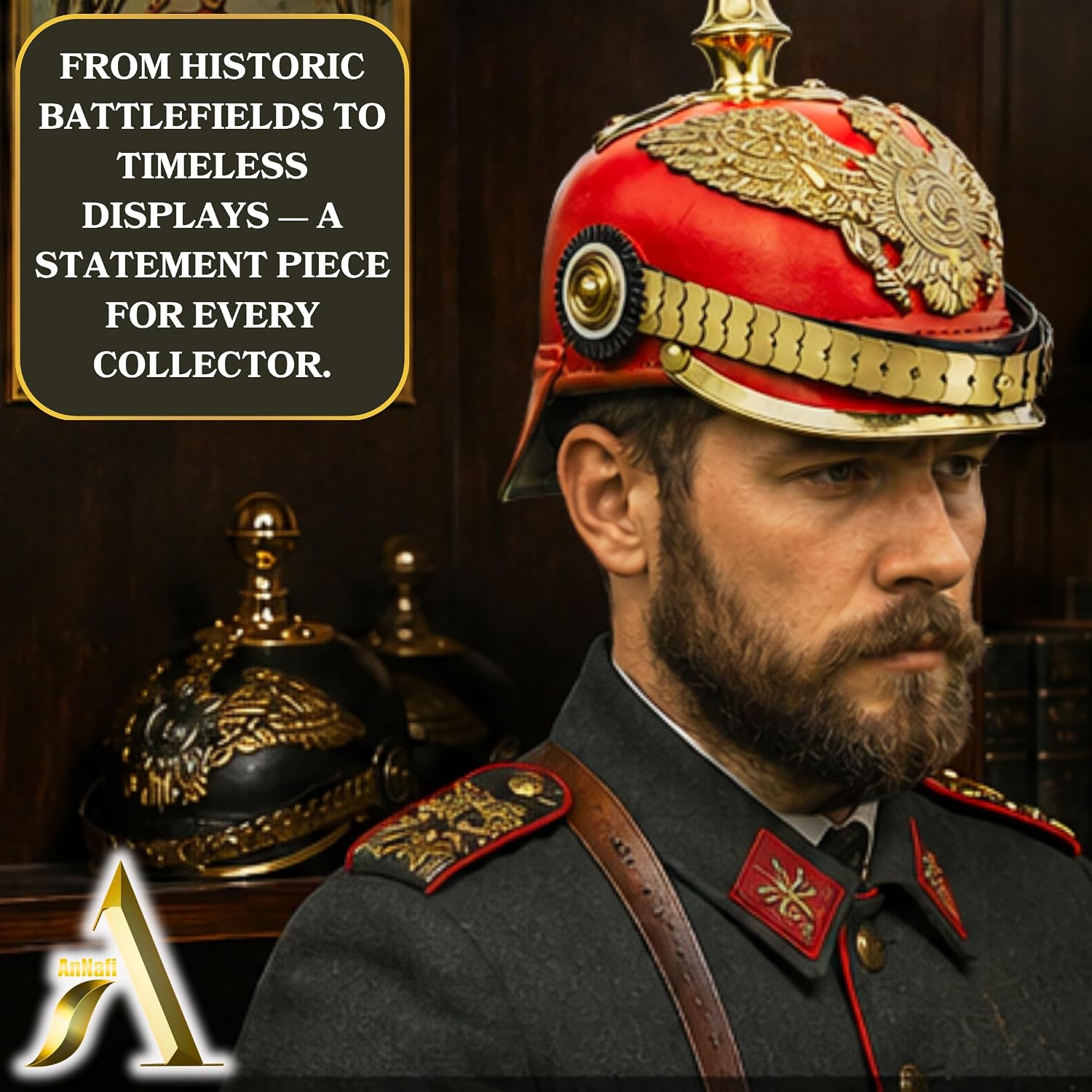AnNafi Red German Pickelhaube Helmet, Leather Pickelhauben Imperial Prussian Helmet, Brass Military Officer Spiked Men’s Costume