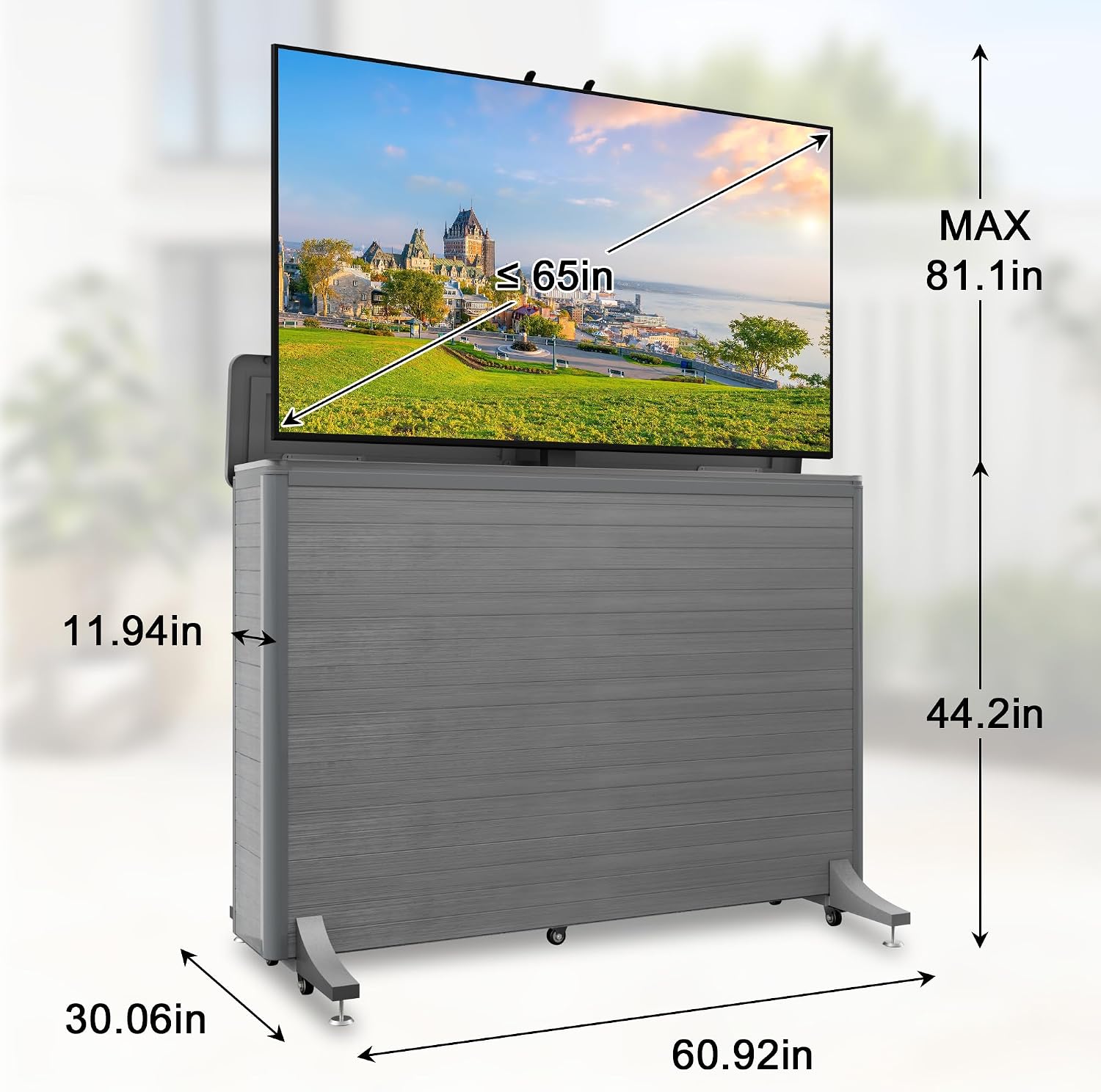 High-Grade Wood-Plastic Composite Outdoor TV Lift Cabinet, Mobile TV Stand on Wheels, Weatherproof Motorized TV Lift Stand