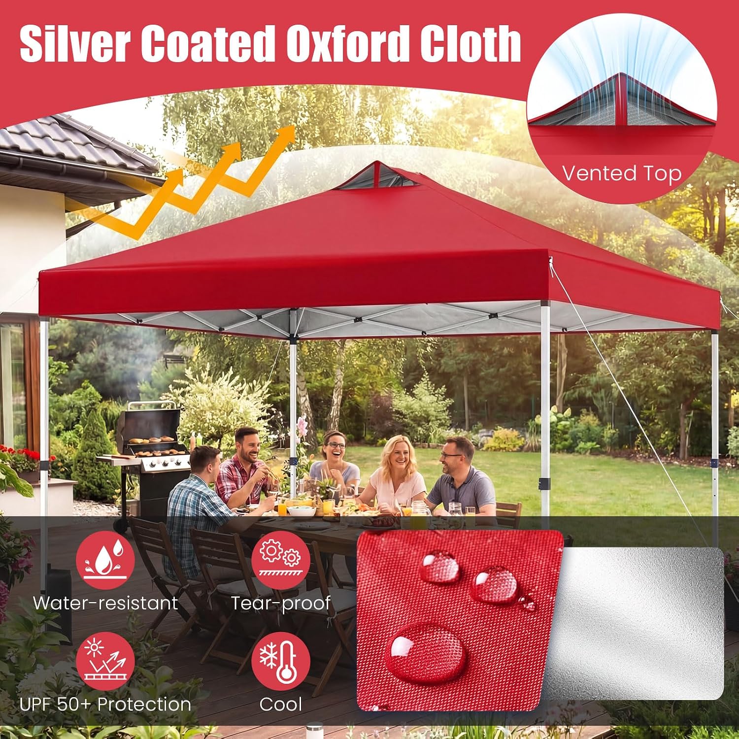 Tangkula 10 x10 Ft Pop Up Canopy with Center Lock, UPF 50+ One-Button Setup Outdoor Canopy Tent with Roller Bag, 4 Sand Bags, Heavy-Duty Steel Frame