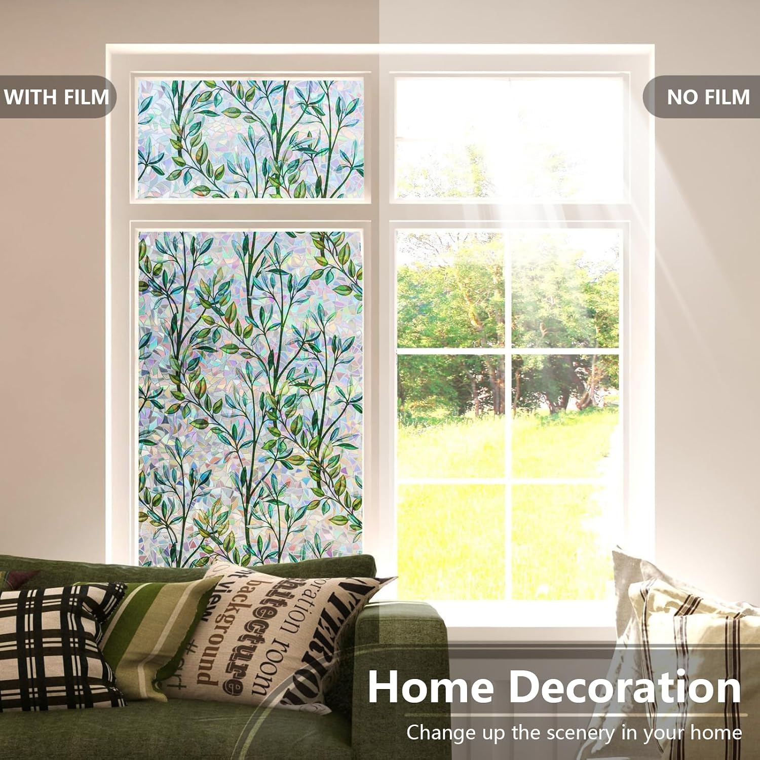 LEMON CLOUD Window Privacy Film, Rainbow Stained Glass Cling,17.5″ x 78.7″