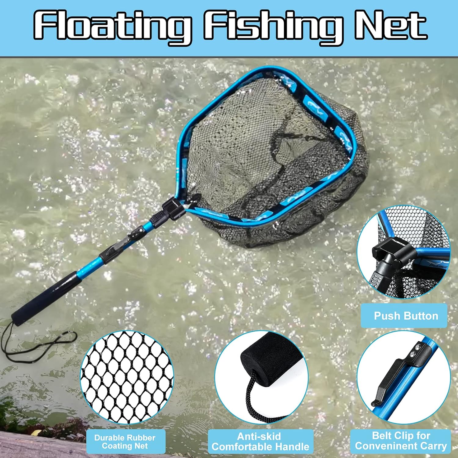 PLUSINNO Floating Fishing Net for Steelhead, Salmon, Fly, Kayak, Catfish, Bass, Trout Fishing